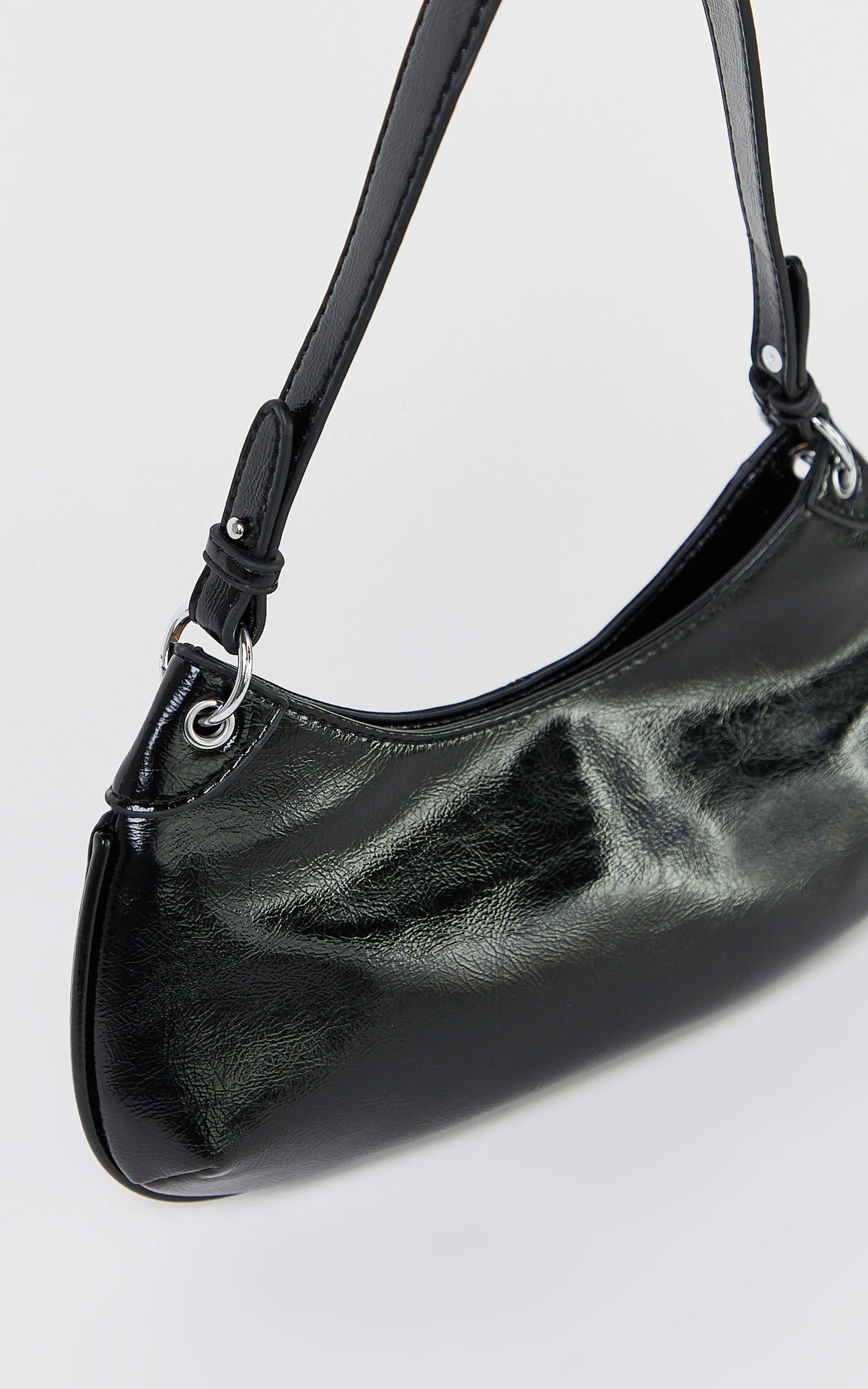 Laine Bag - Hardware Studded Vinyl Shoulder Bag in Black - Image 5