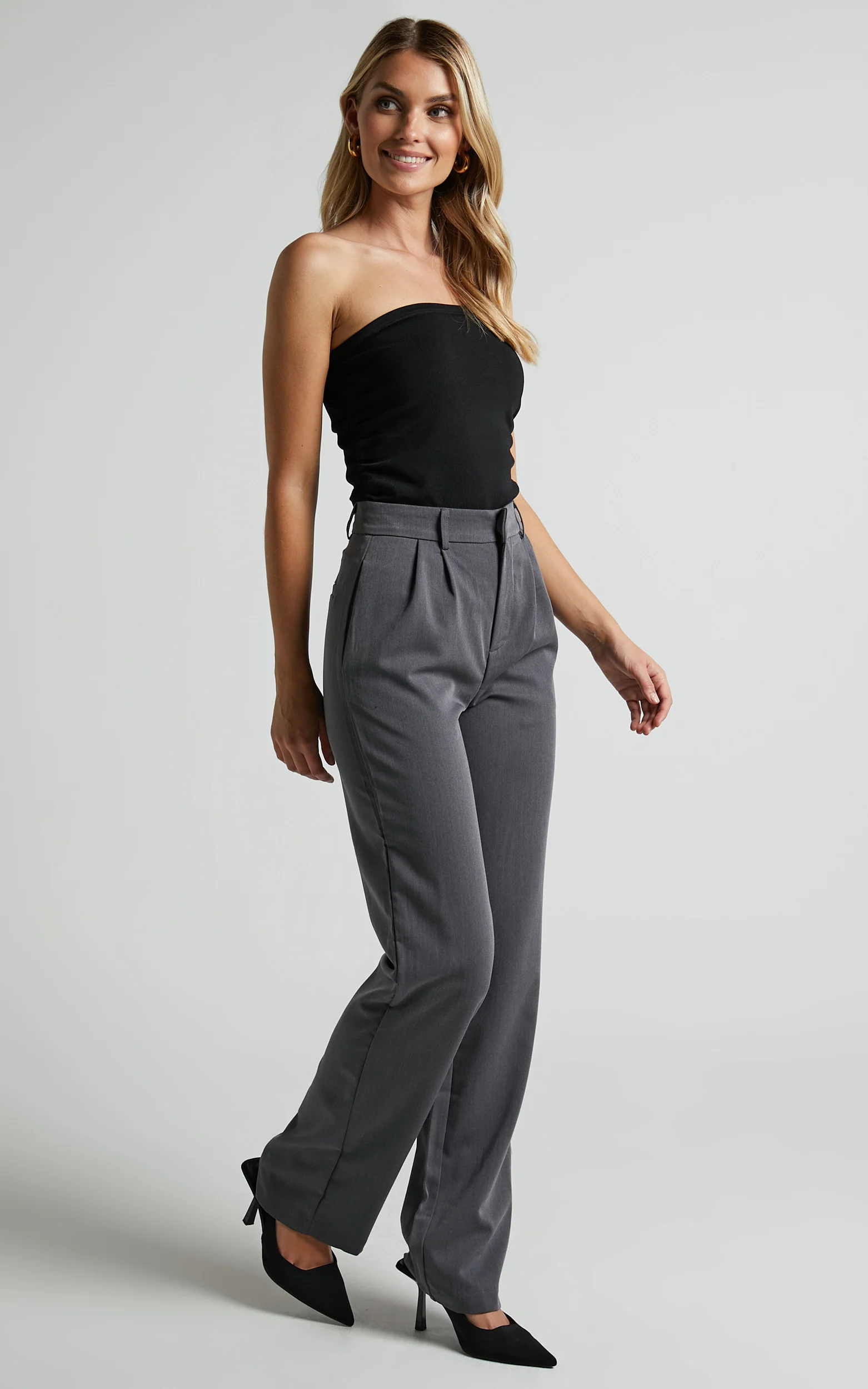 Lorcan Pants - High Waisted Tailored Pants in Charcoal - Image 3