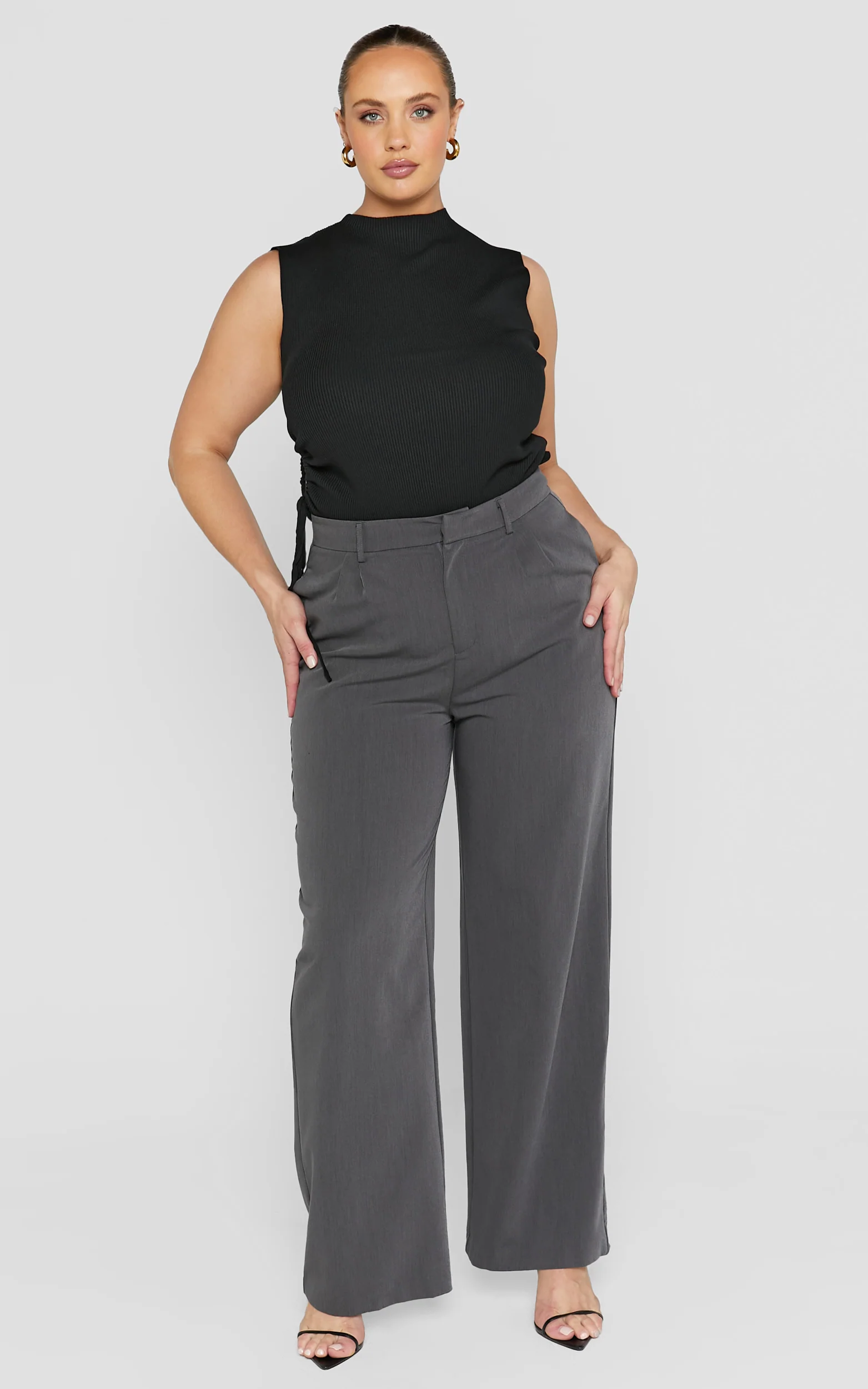 Lorcan Pants - High Waisted Tailored Pants in Charcoal - Image 4