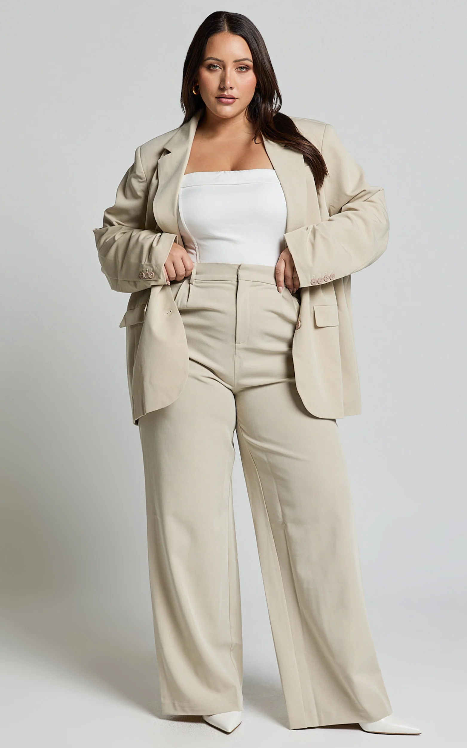 Lorcan Pants - High Waisted Tailored Pants in Stone - Image 4