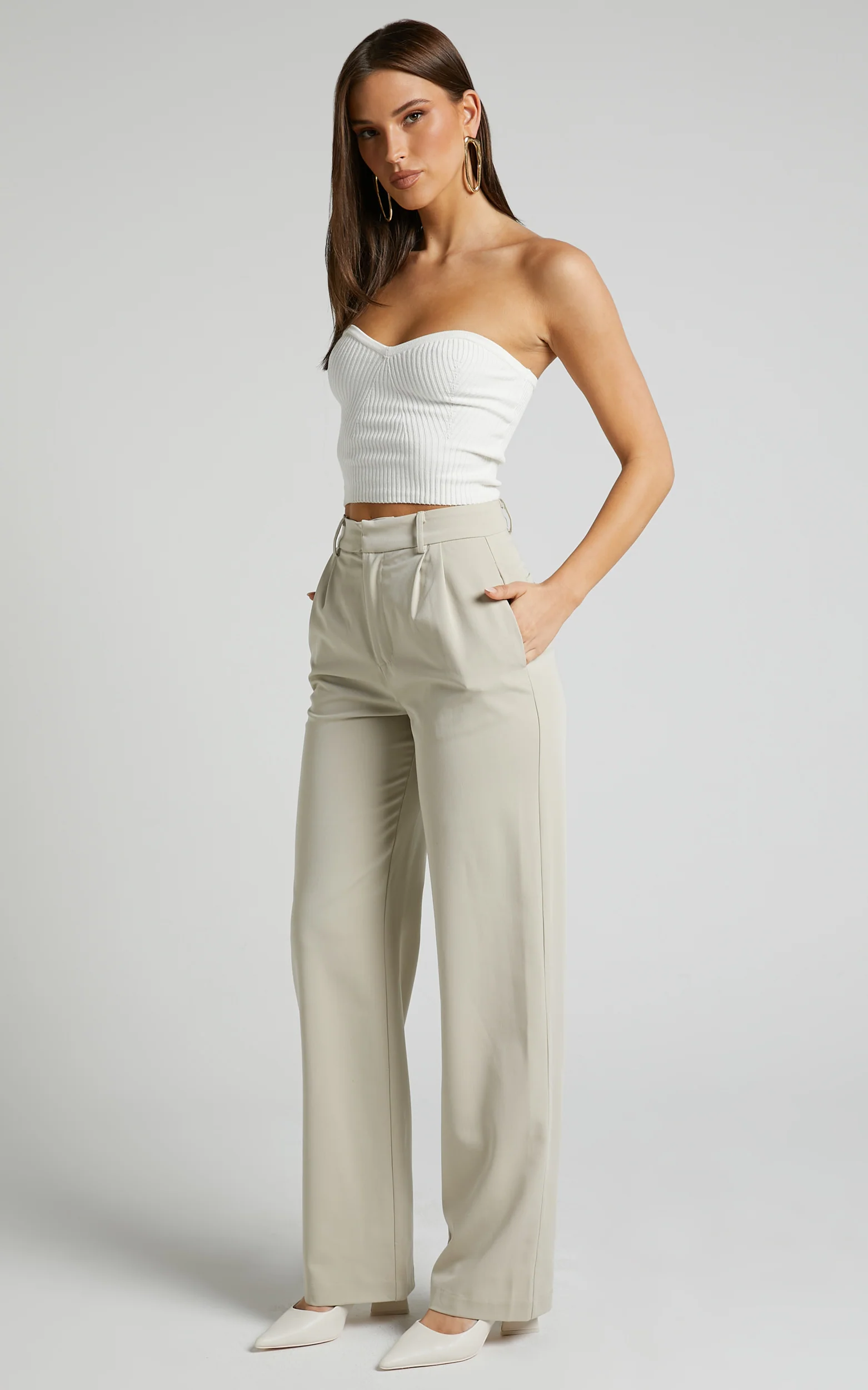 Lorcan Pants - High Waisted Tailored Pants in Stone - Image 7
