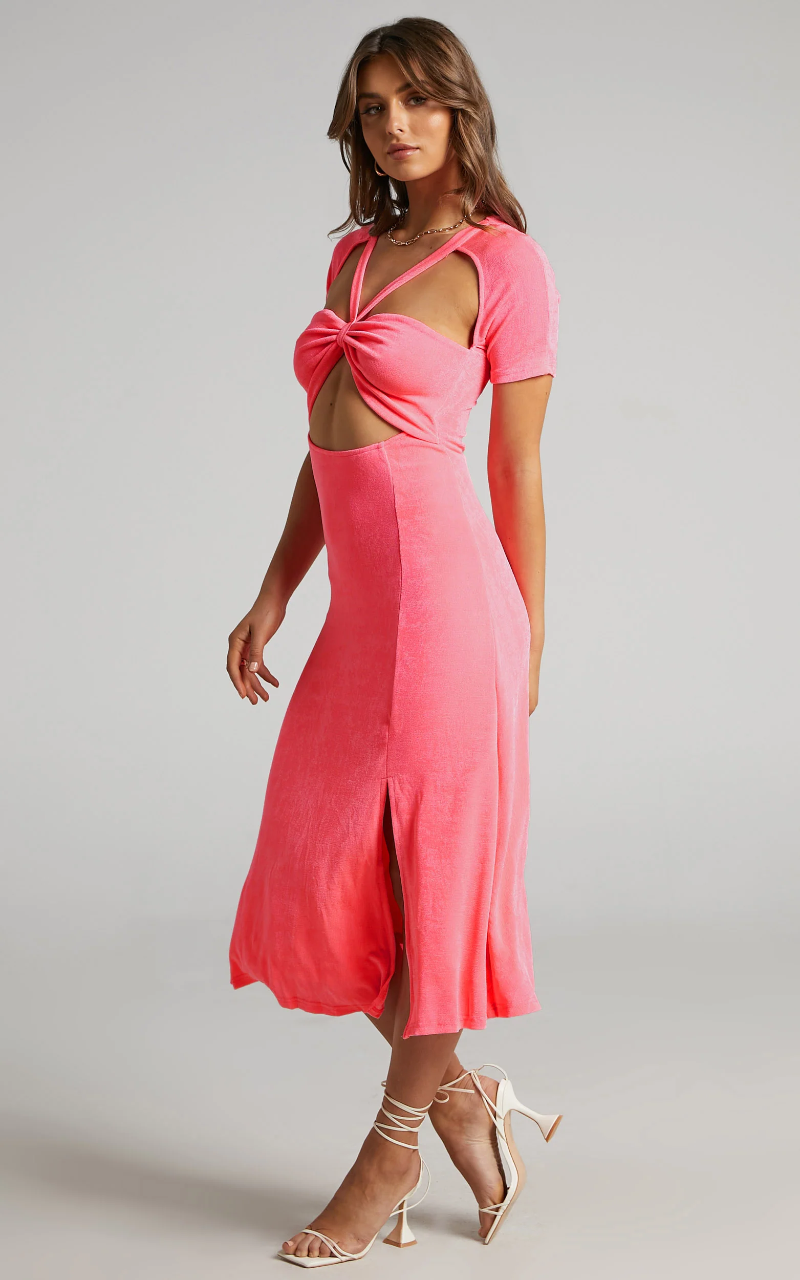 Lyanna Midi Dress - Cut Out Dress in Neon Pink - Image 7