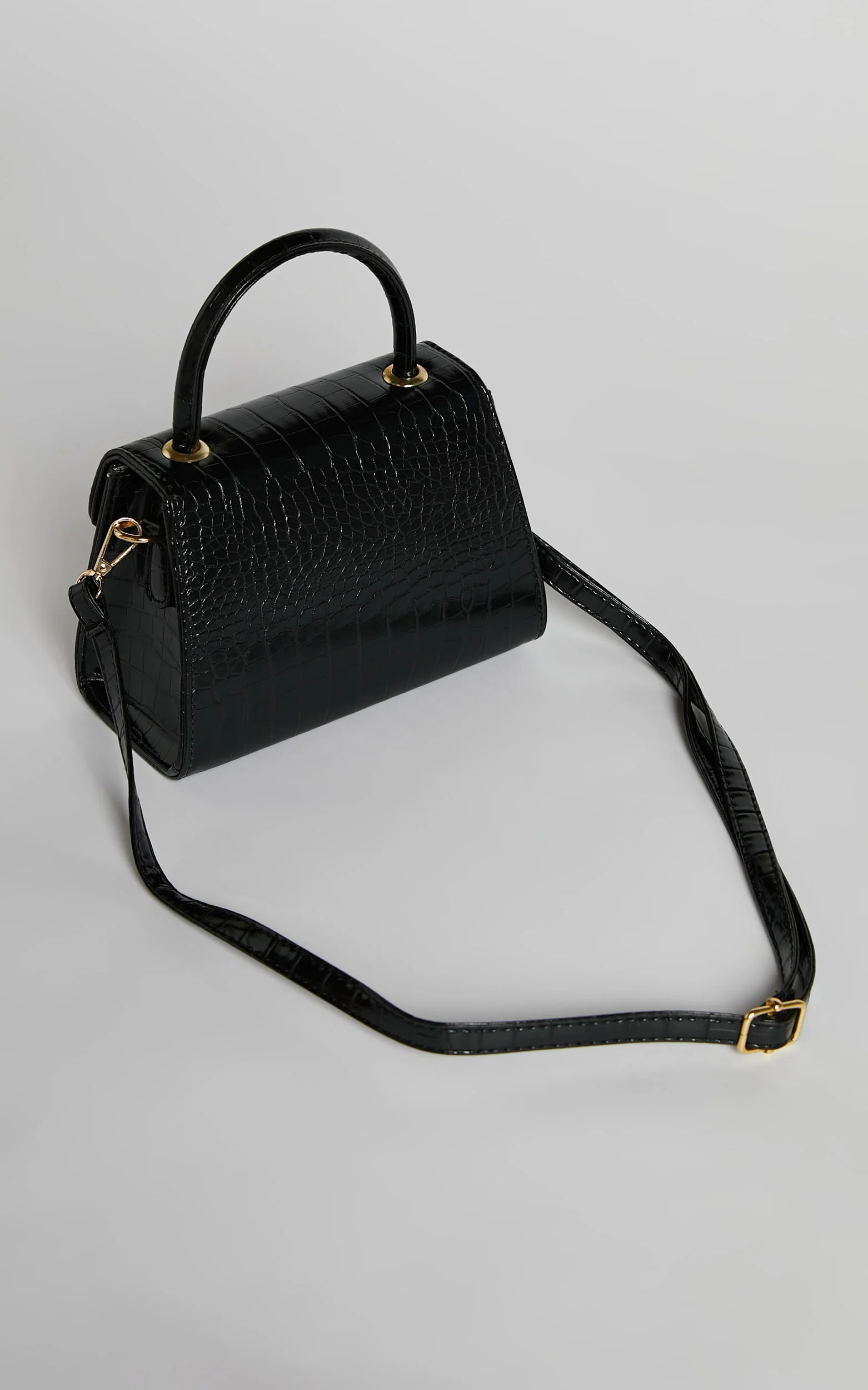 Marilou Bag - Croc Embossed Top Handle Crossbody Bag in Black - Image 4