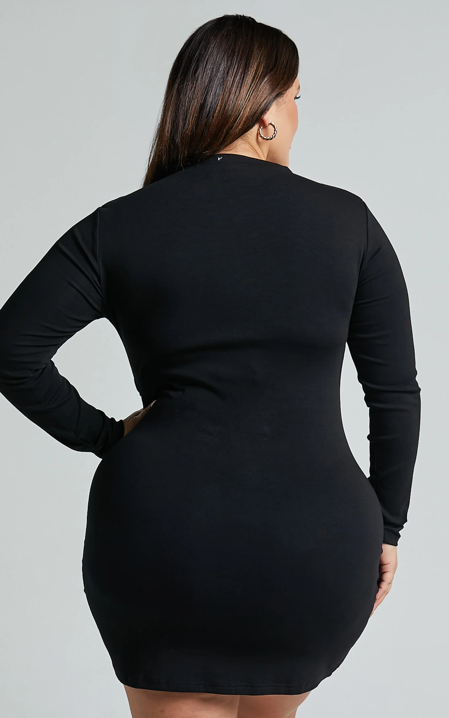 Marleen Mini Dress - Wrap Front Long Sleeve Bodycon Dress in Black - Image 5