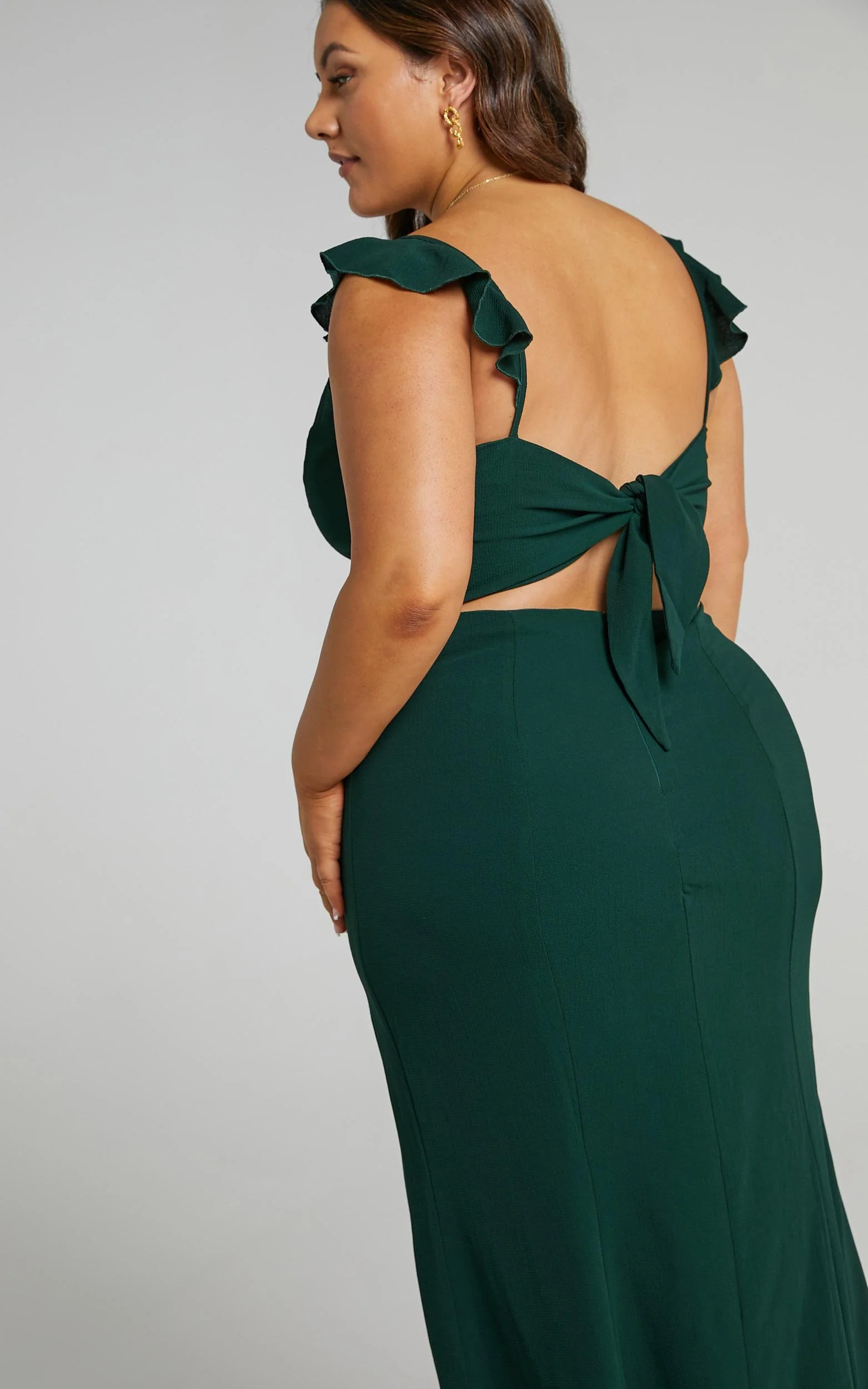 More Than This Maxi Dress - Ruffle Strap Thigh Split Dress in Emerald - Image 4