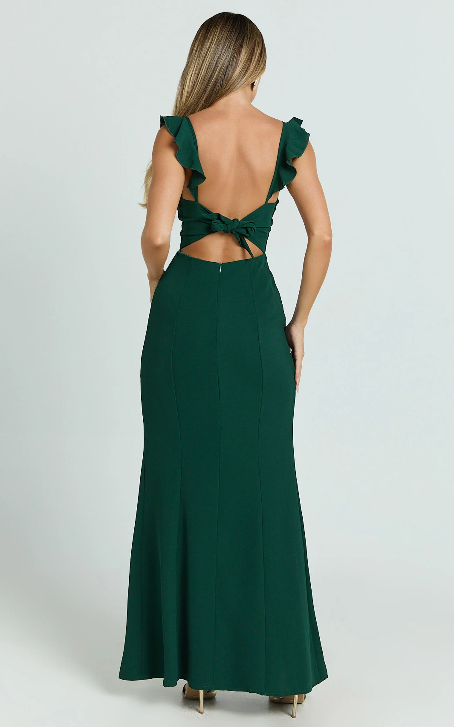 More Than This Maxi Dress - Ruffle Strap Thigh Split Dress in Emerald - Image 8