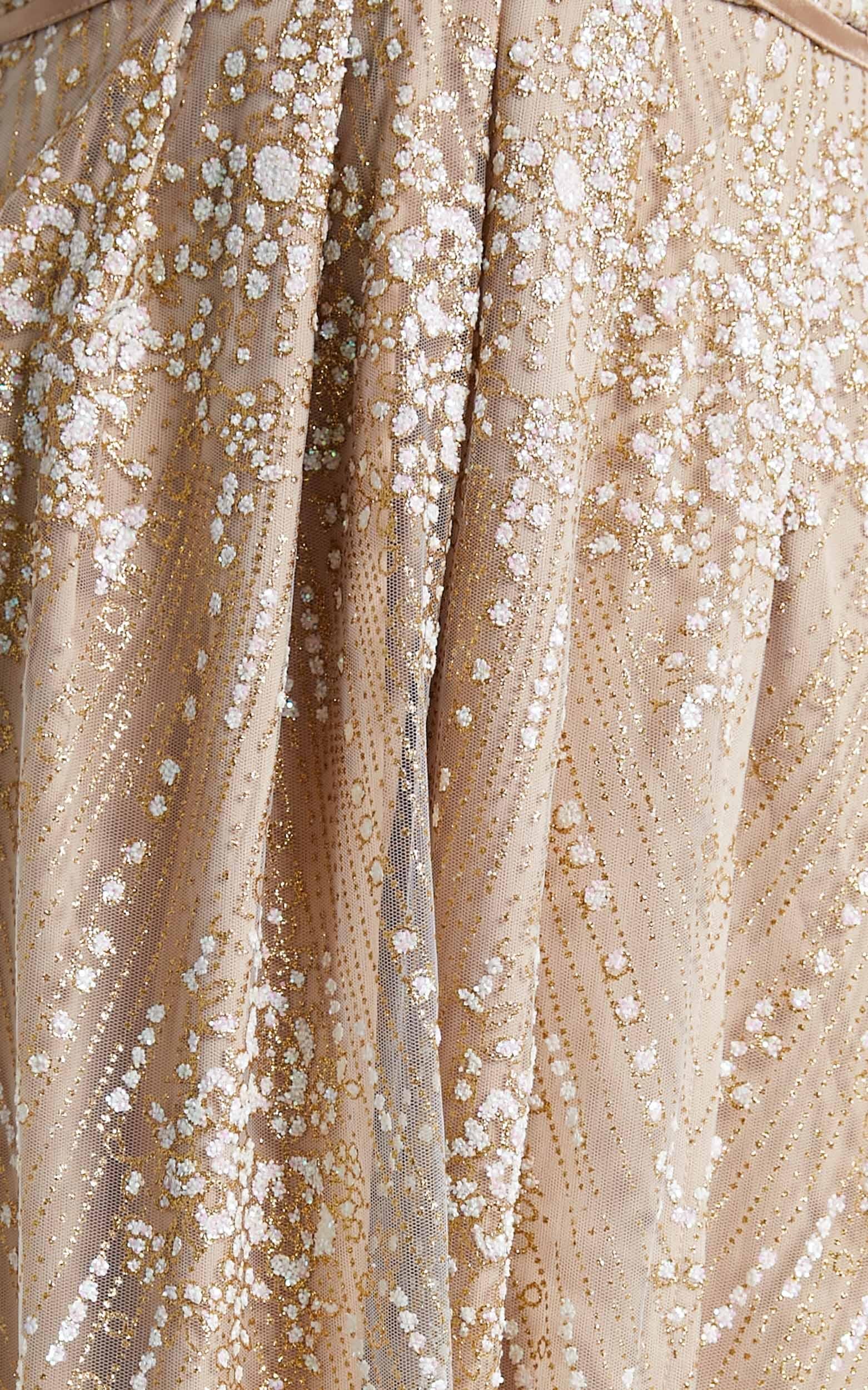 New York Nights Maxi Dress - Sequin Plunge Cross Back Dress in Gold - Image 7