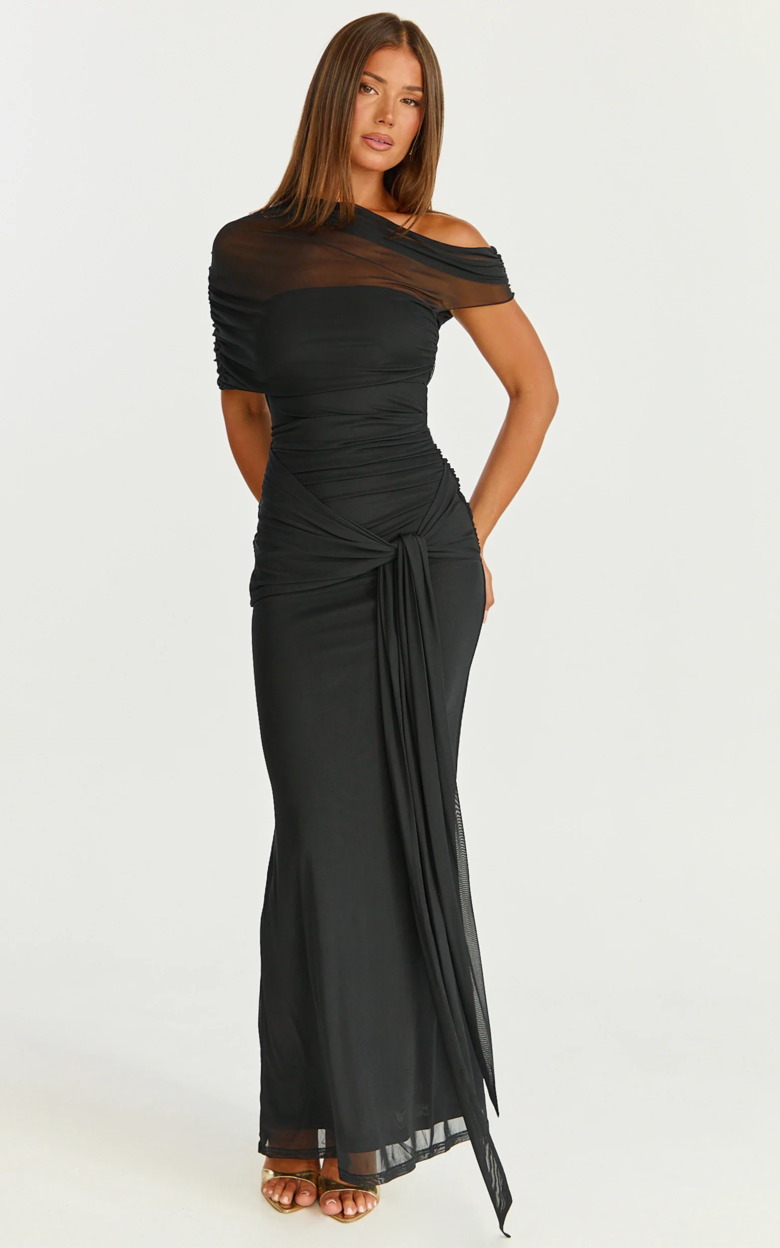 Nicolette Maxi Dress - Cape Sleeve Off Shoulder Dress in Black - Image 4