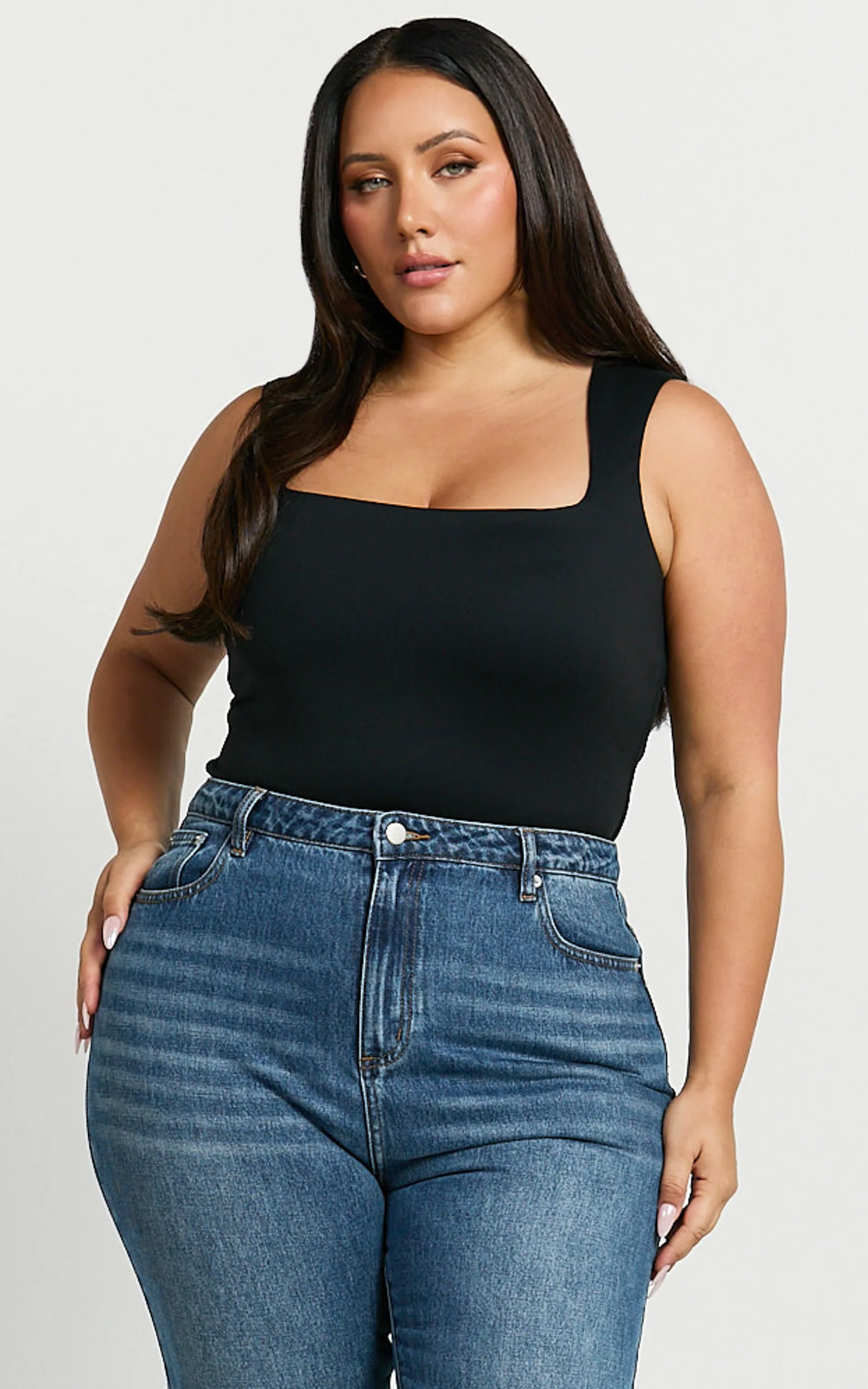 Ophelia Top - Square Neck Jersey Top in Black - Image 3
