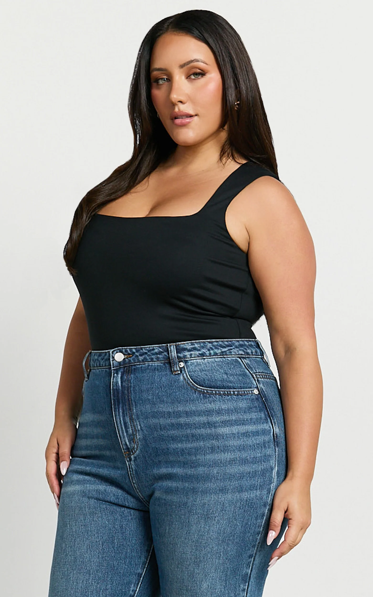 Ophelia Top - Square Neck Jersey Top in Black - Image 9