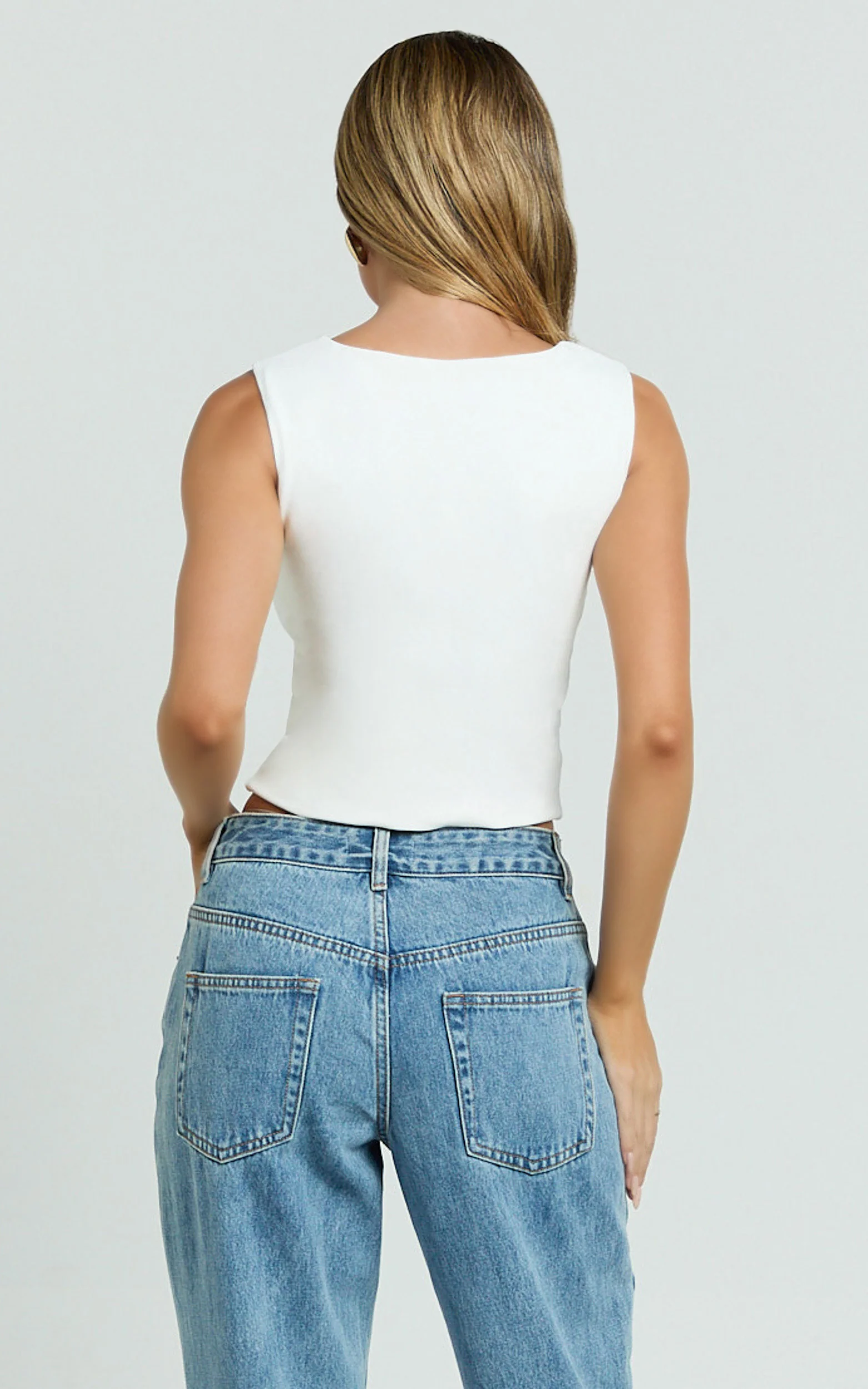 Ophelia Top - Square Neck Jersey Top in Off White - Image 8