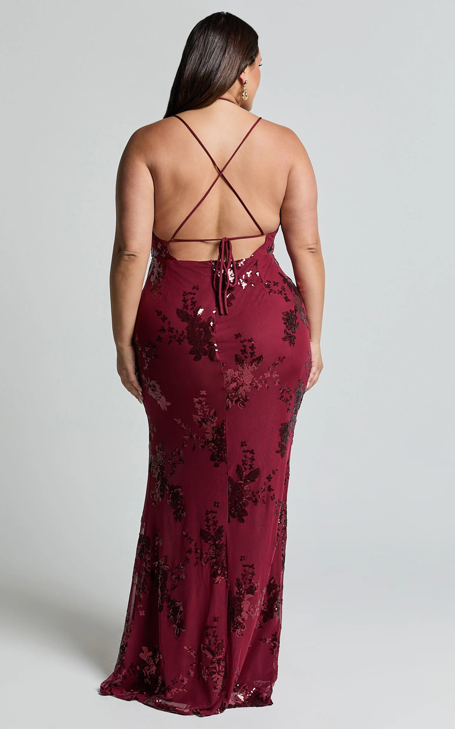 Out Till Dawn Maxi Dress - Thigh Split Dress in Wine Sequin - Image 6