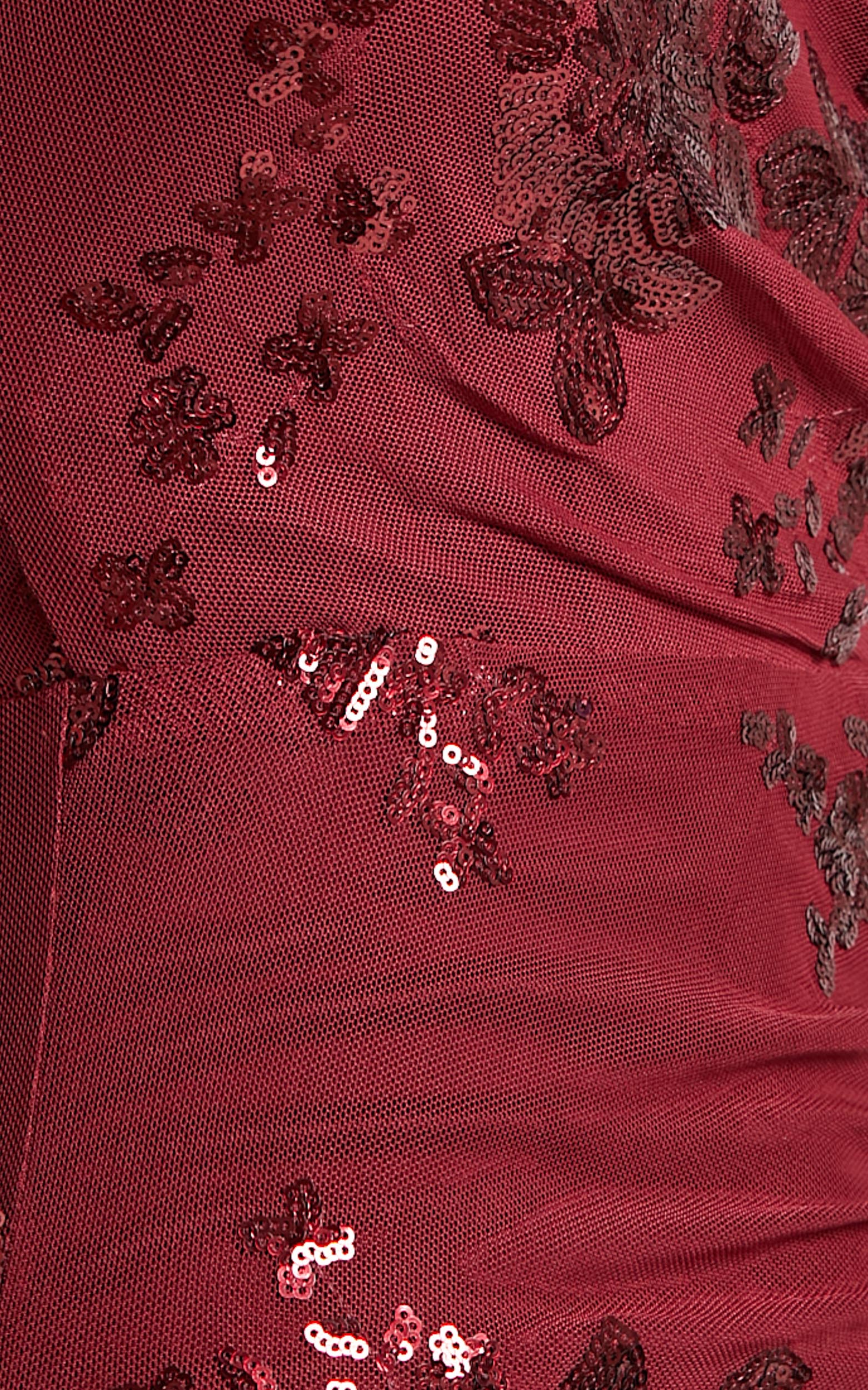 Out Till Dawn Maxi Dress - Thigh Split Dress in Wine Sequin - Image 7