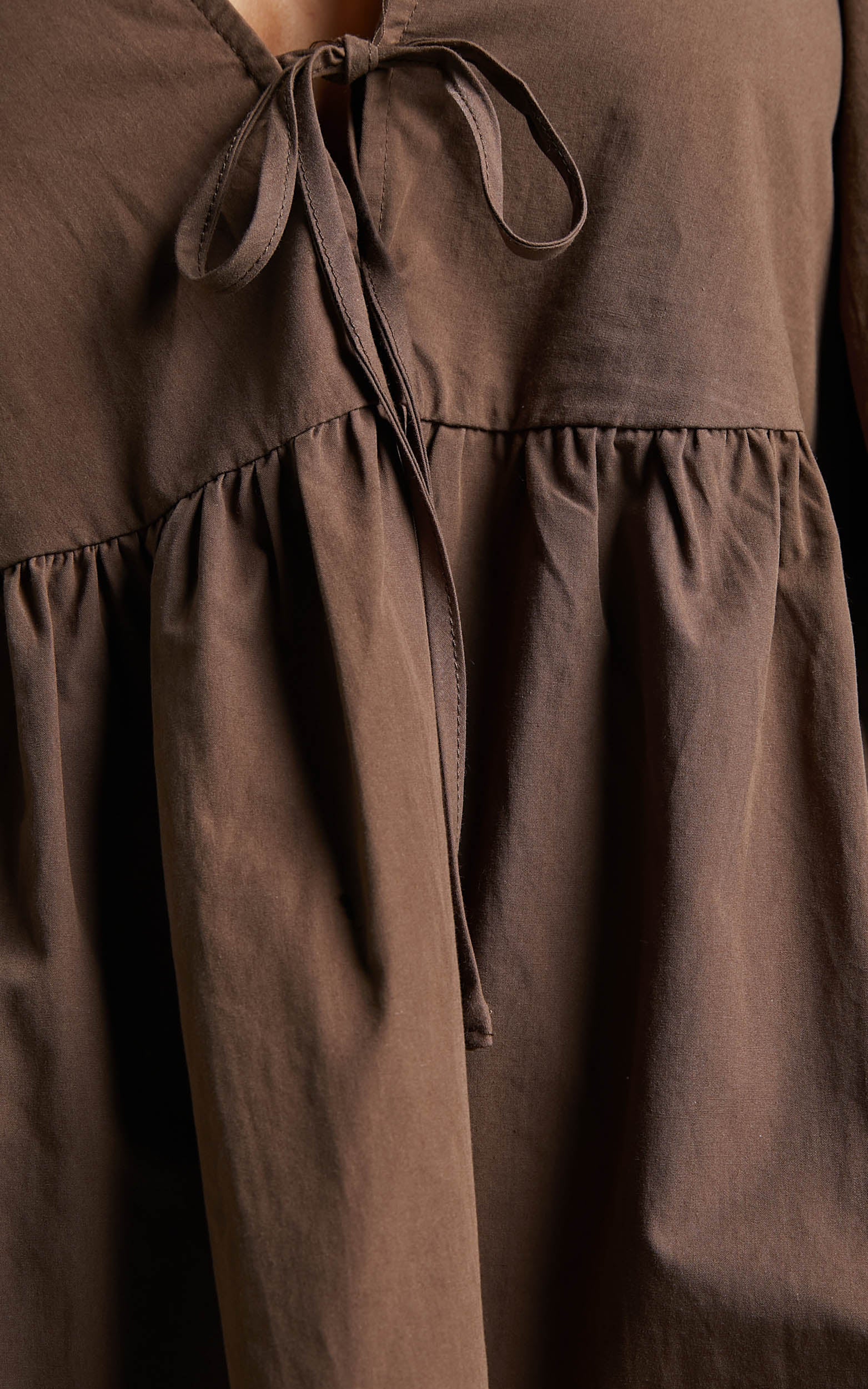 Rosita Mini Dress - Tie Front Puff Sleeve Dress in Chocolate - Image 8