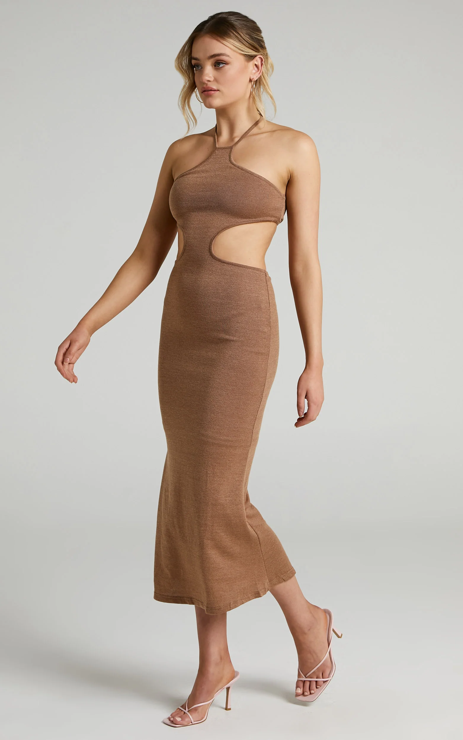 Saskia Midi Dress - Side Cut Out Dress in Chocolate - Image 6