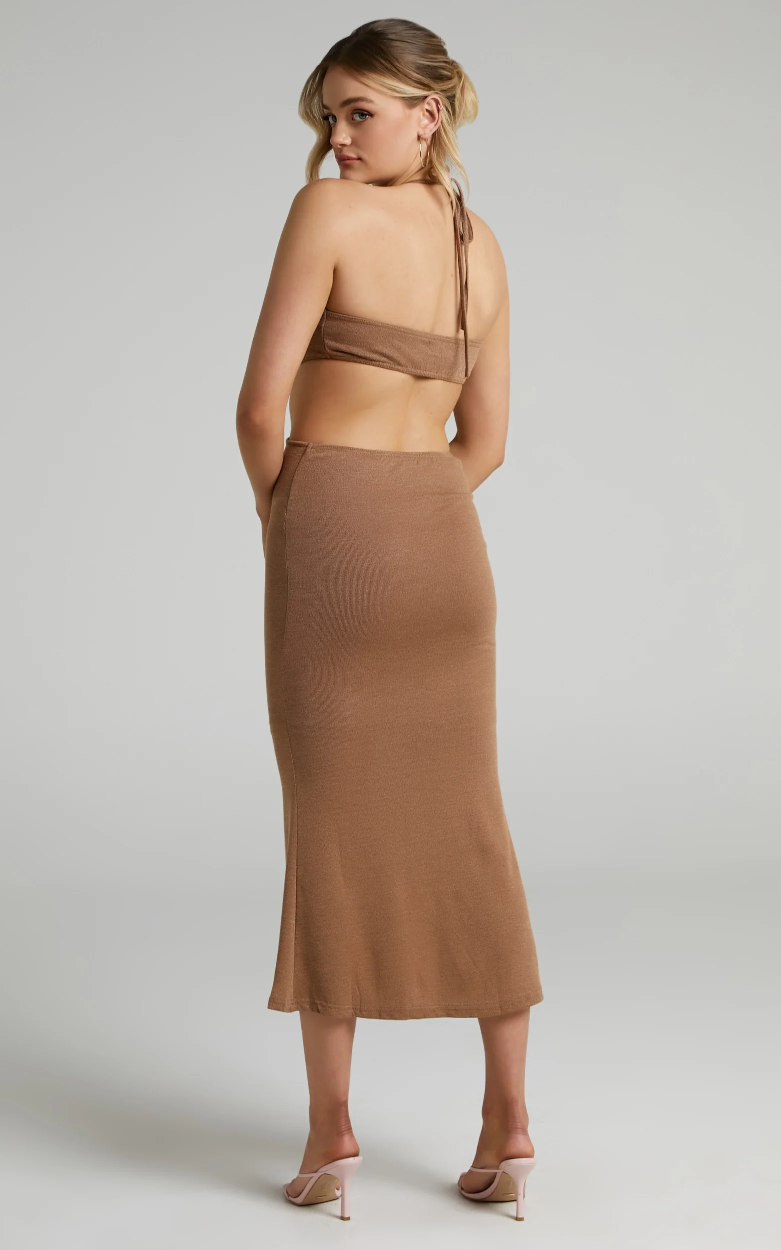 Saskia Midi Dress - Side Cut Out Dress in Chocolate - Image 7