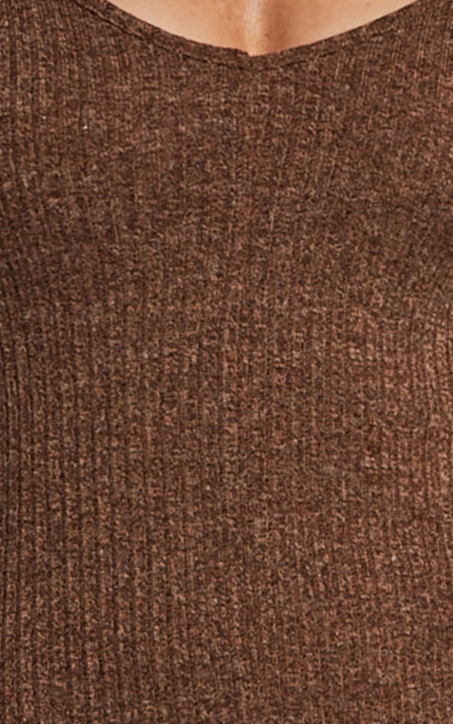 Lydia Midi Dress - V Neck Long Sleeve Knitted Dress in Chocolate - Image 7