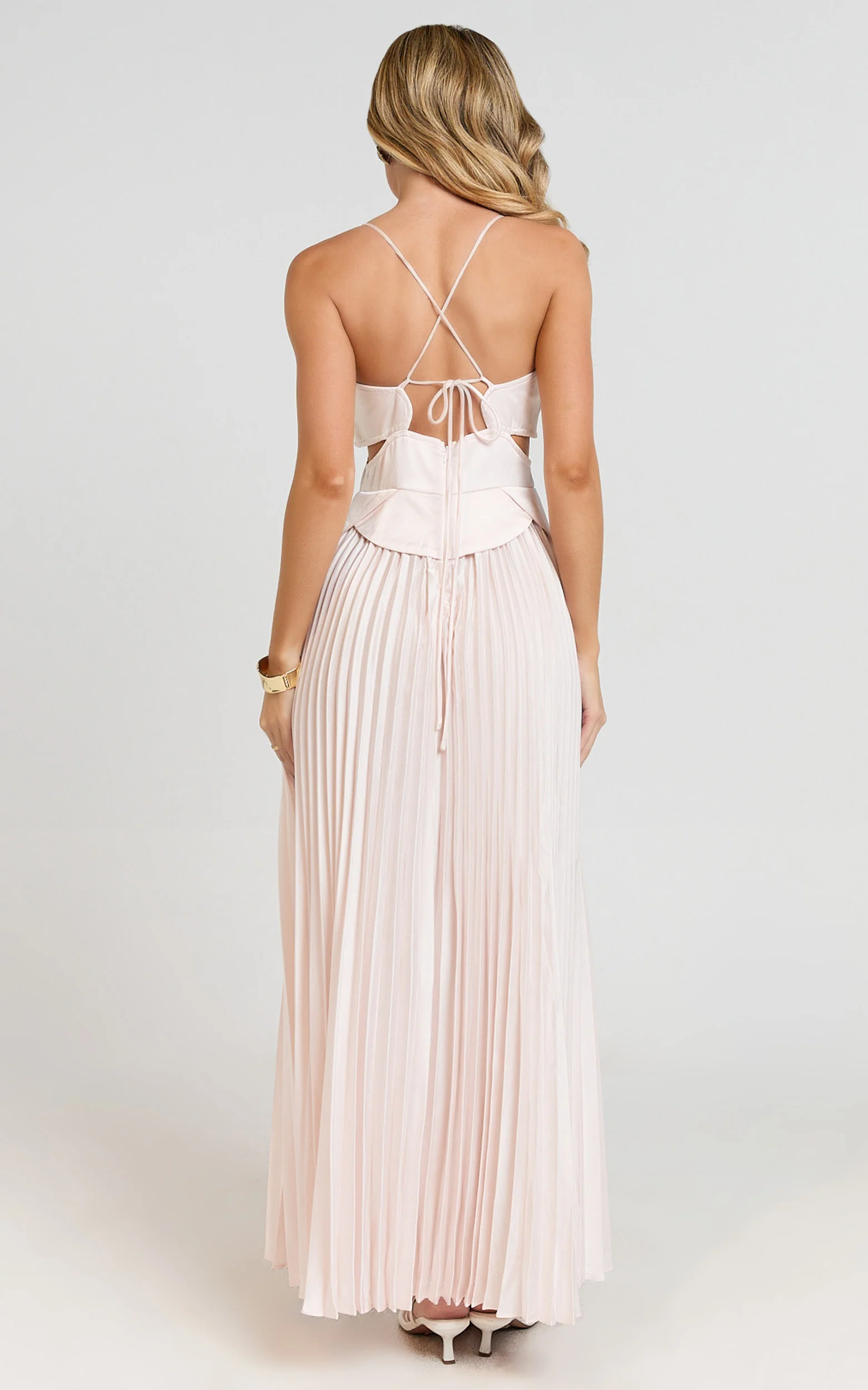 Shay Maxi Dress - Sweetheart Cut Out Pleated Dress in Soft Pink - Image 4