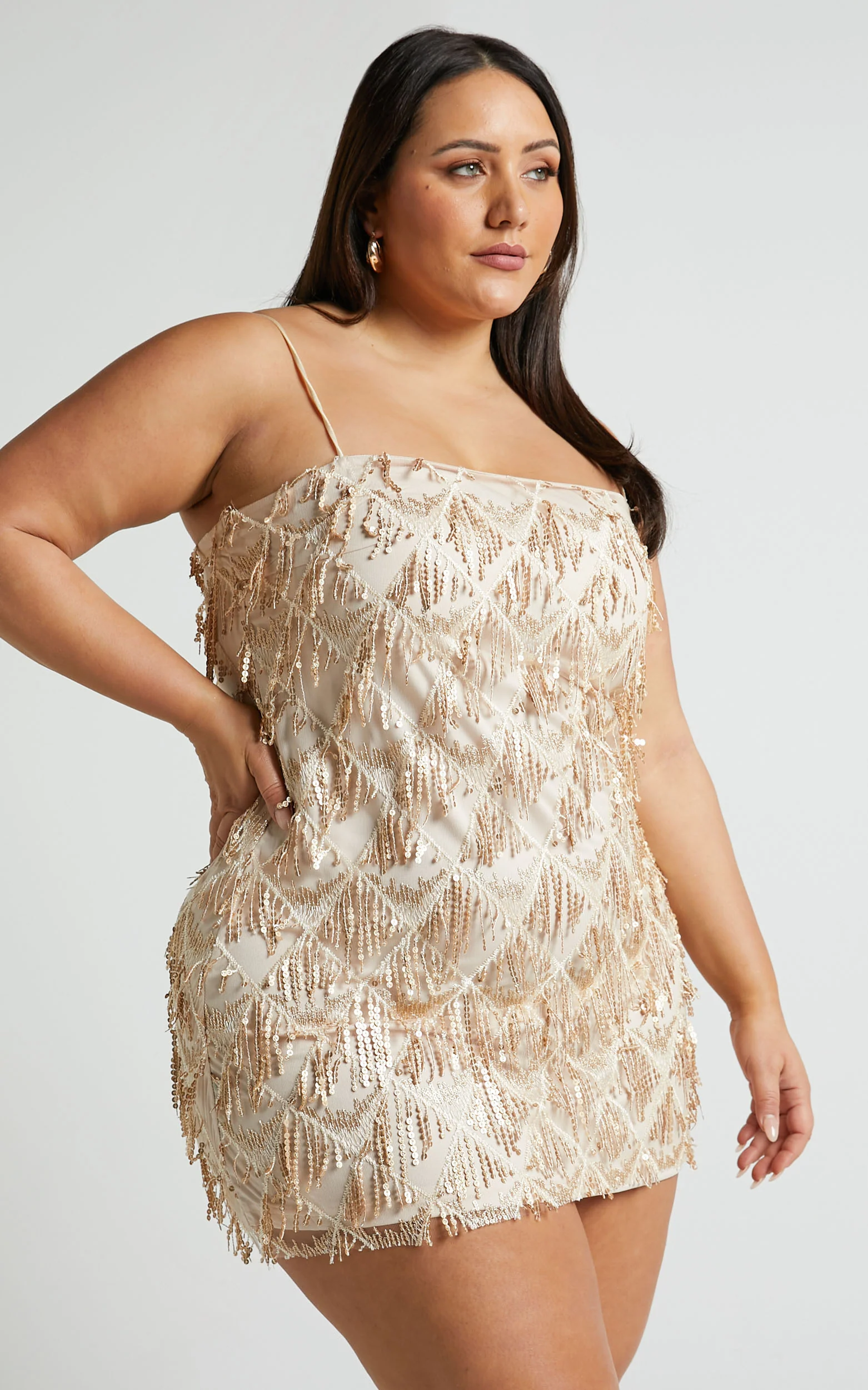 Shook Mini Dress - Cami Sequin Fringe Dress in Champagne Sequin - Image 3