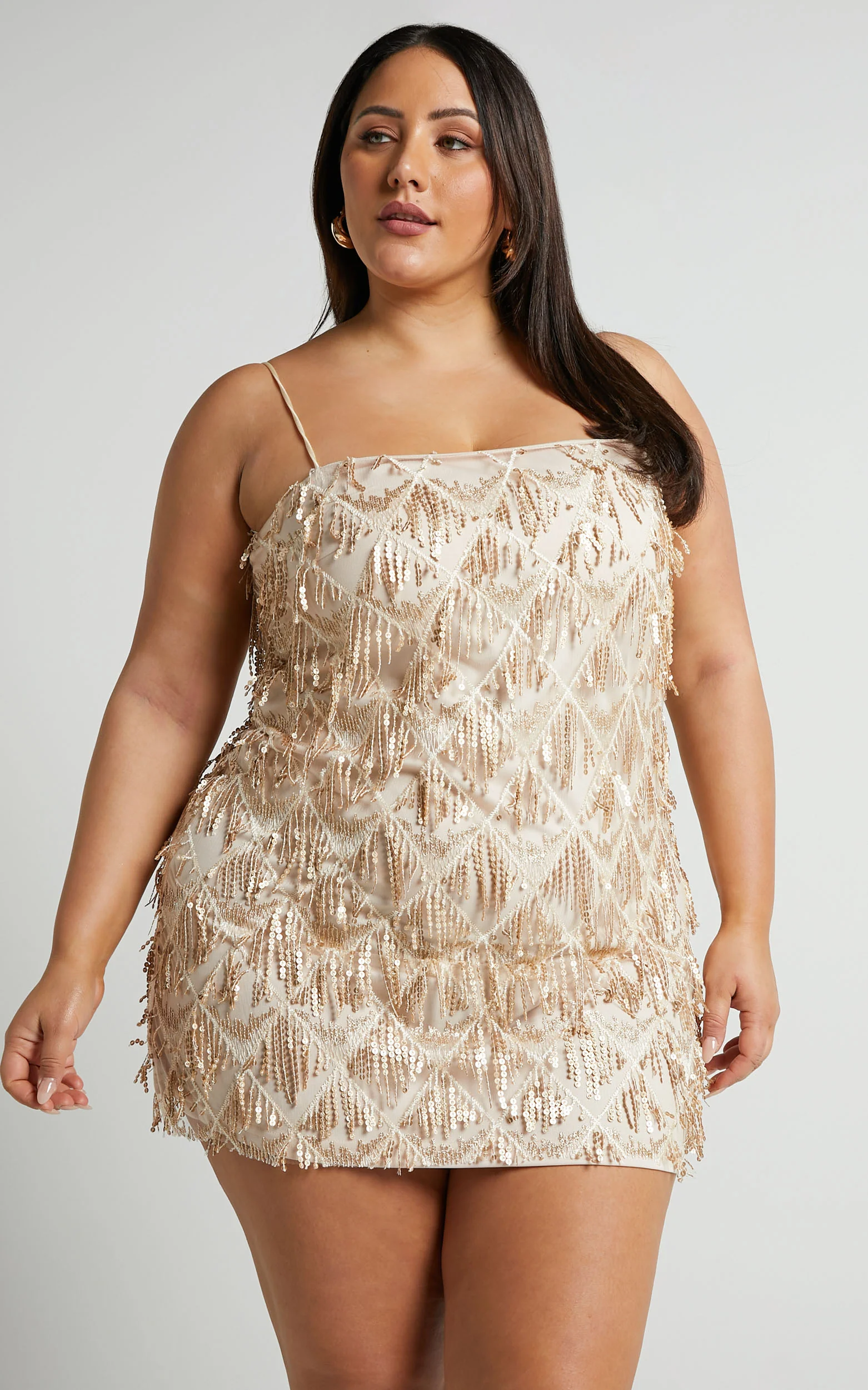 Shook Mini Dress - Cami Sequin Fringe Dress in Champagne Sequin - Image 6