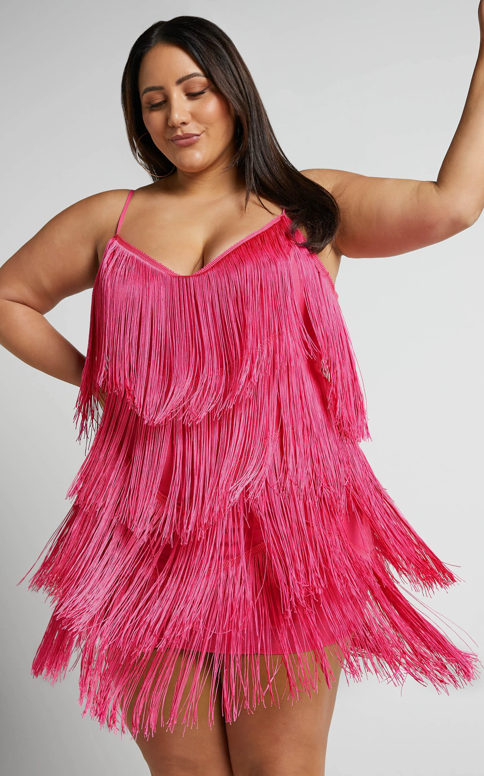 Siofra Mini Dress - Zig Zag Fringe Dress in Hot Pink - Image 4
