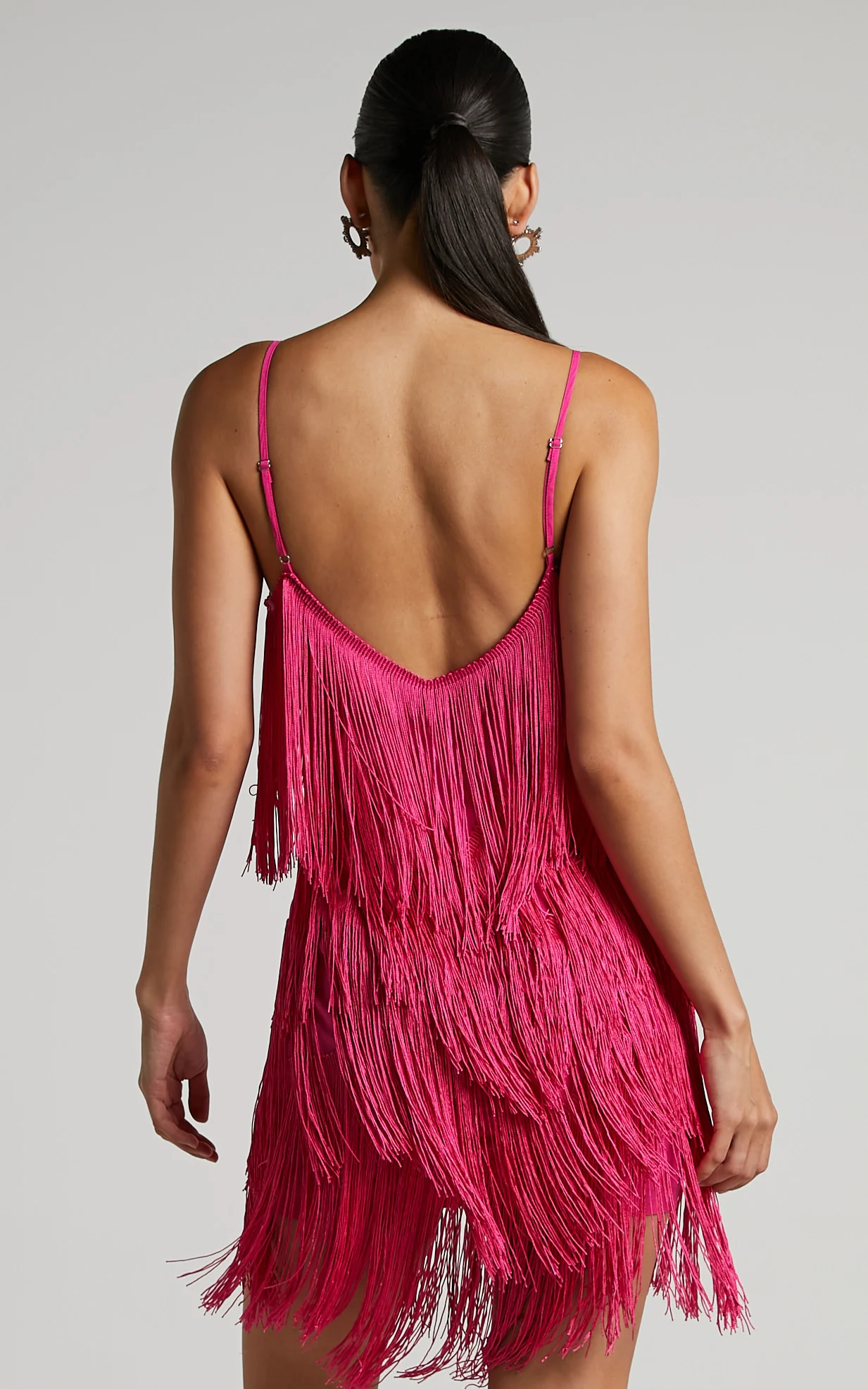 Siofra Mini Dress - Zig Zag Fringe Dress in Hot Pink - Image 7