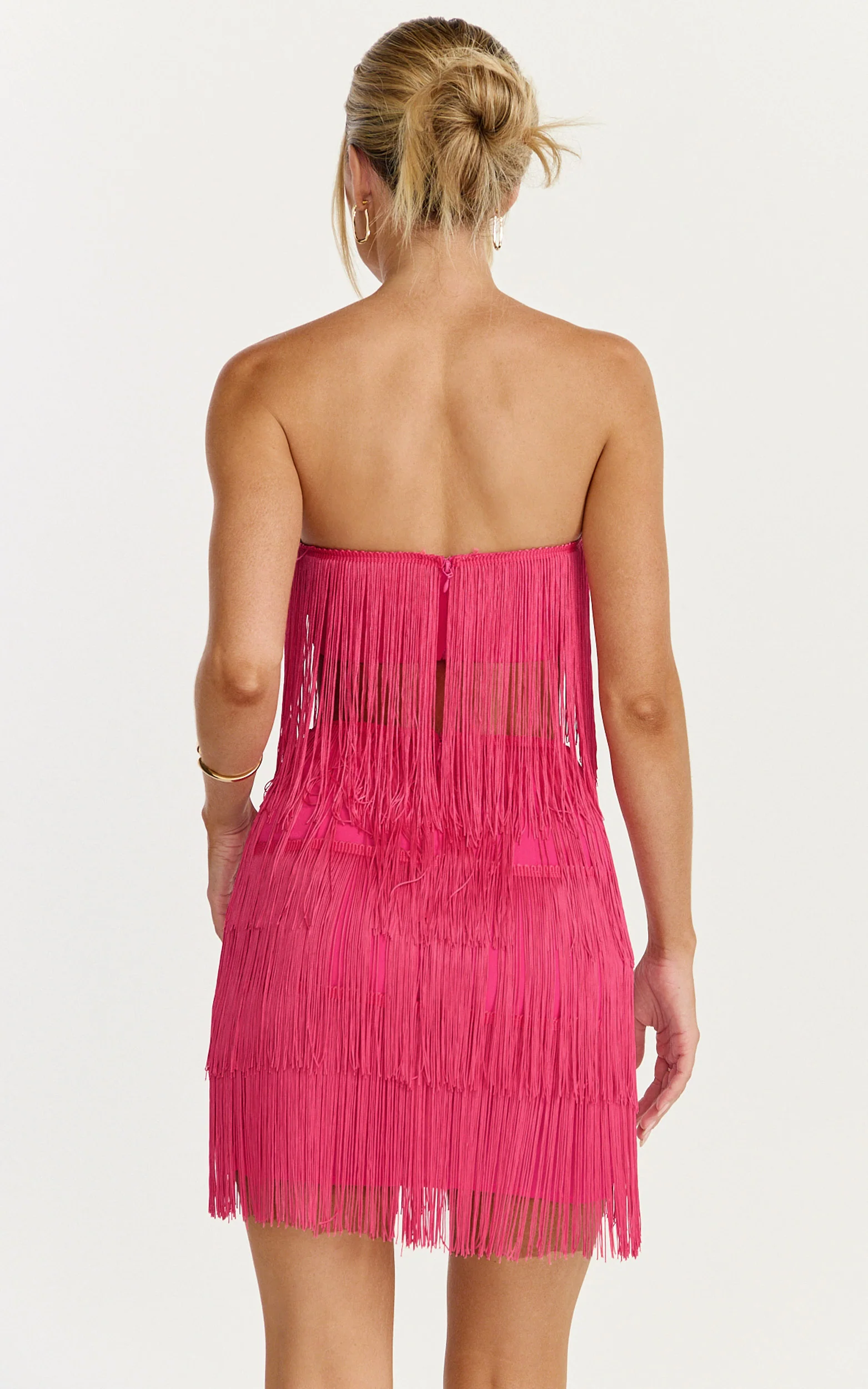 Siofra Two Piece Set - Fringe Crop Top and Mini Skirt Set in Hot Pink - Image 7