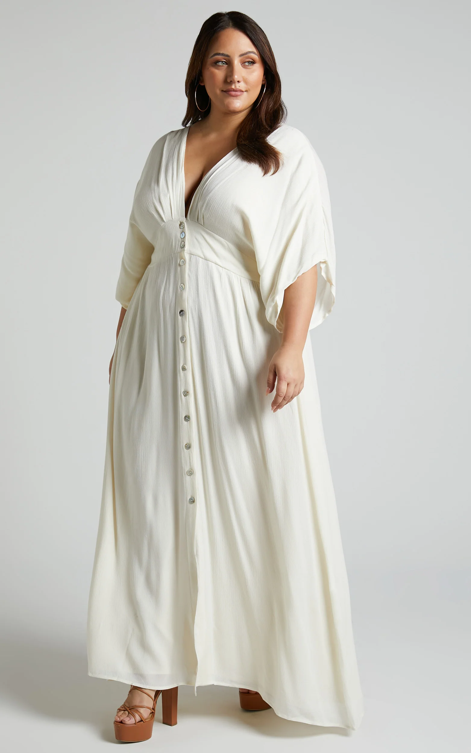 Sitting Pretty Maxi Dress - Short Sleeve Button Down Dress in Natural - Image 6