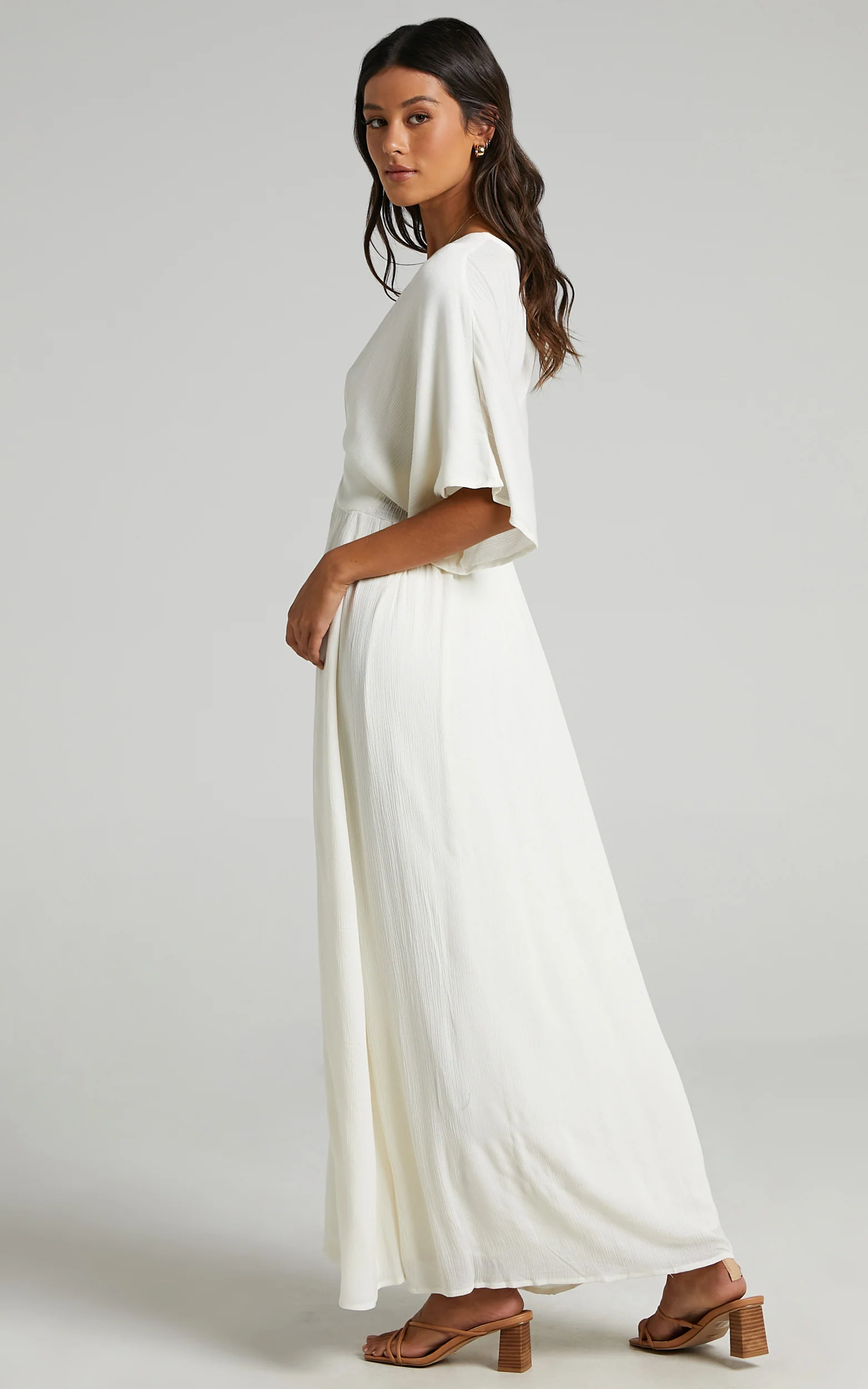 Sitting Pretty Maxi Dress - Short Sleeve Button Down Dress in Natural - Image 8