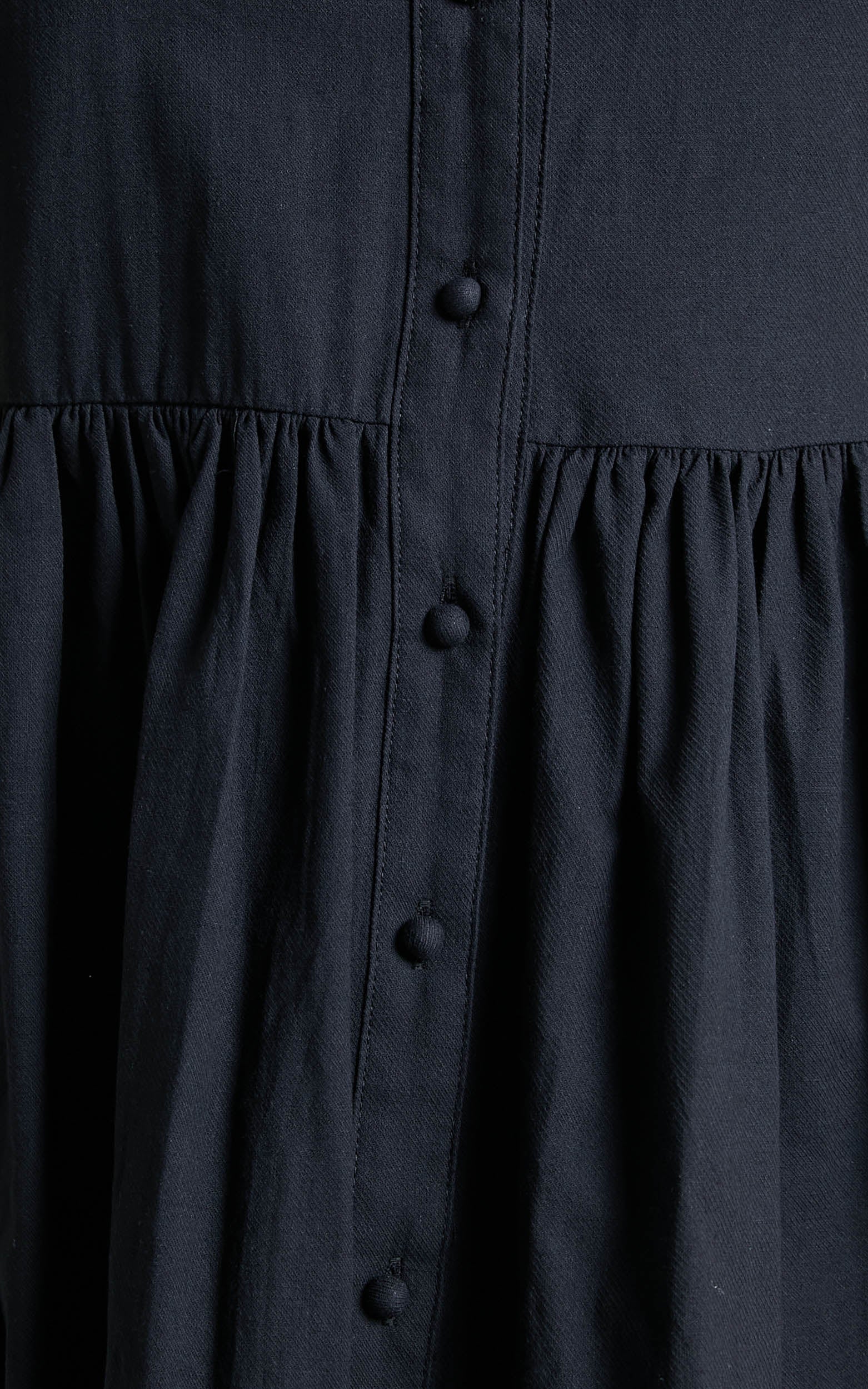 Staycation Mini Dress - Smock Button Up Dress in Black - Image 7