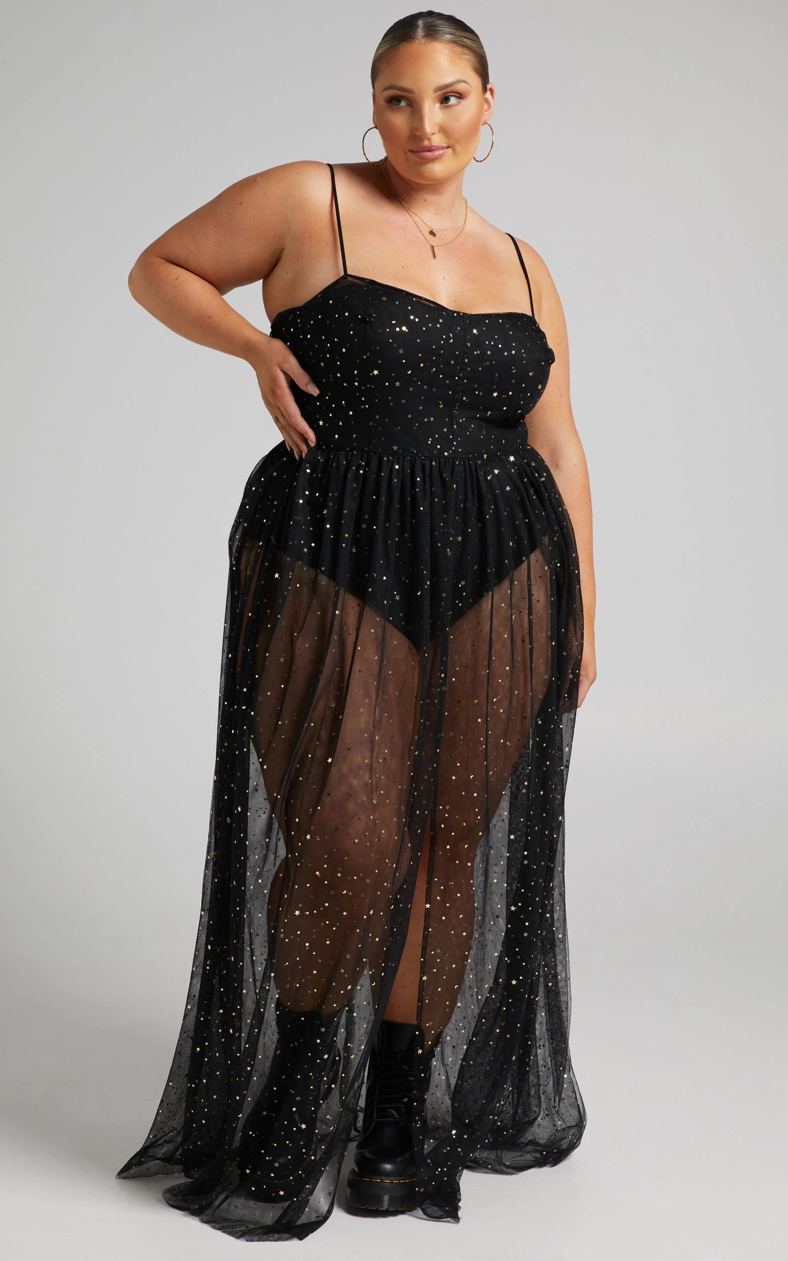 Stunning View Maxi Dress - Bodice Sheer Dress in Black Mesh - Image 4