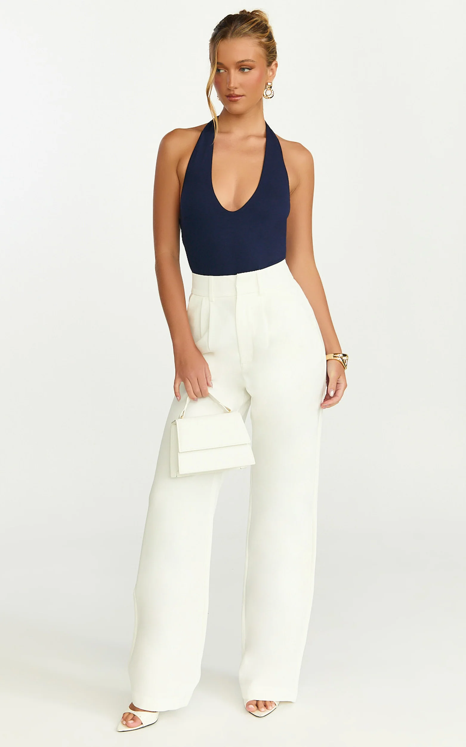 Suzanna Bodysuit - V Neck Halter Bodysuit in Navy - Image 3