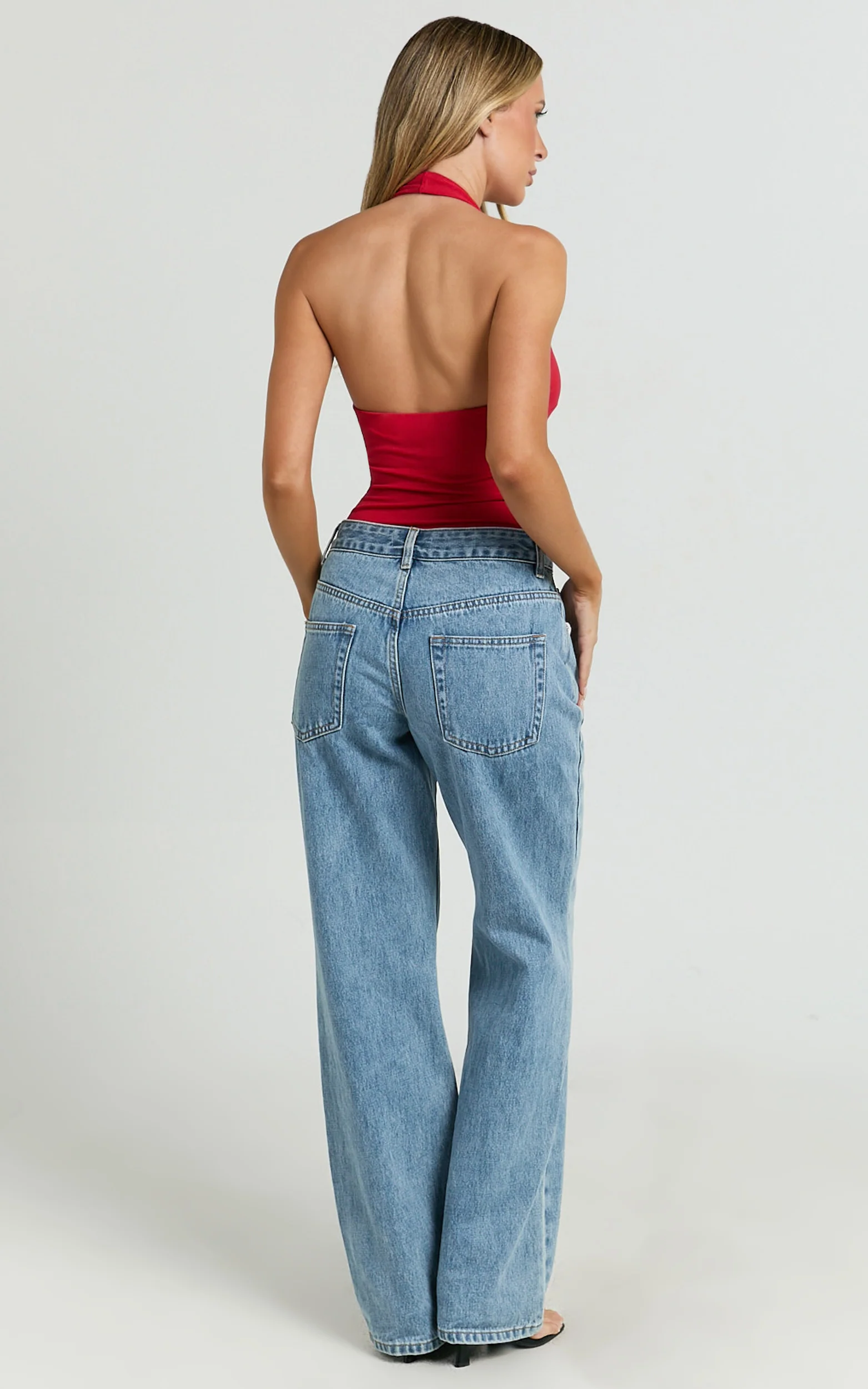 Suzanna Bodysuit - V Neck Halter Bodysuit in Red - Image 7