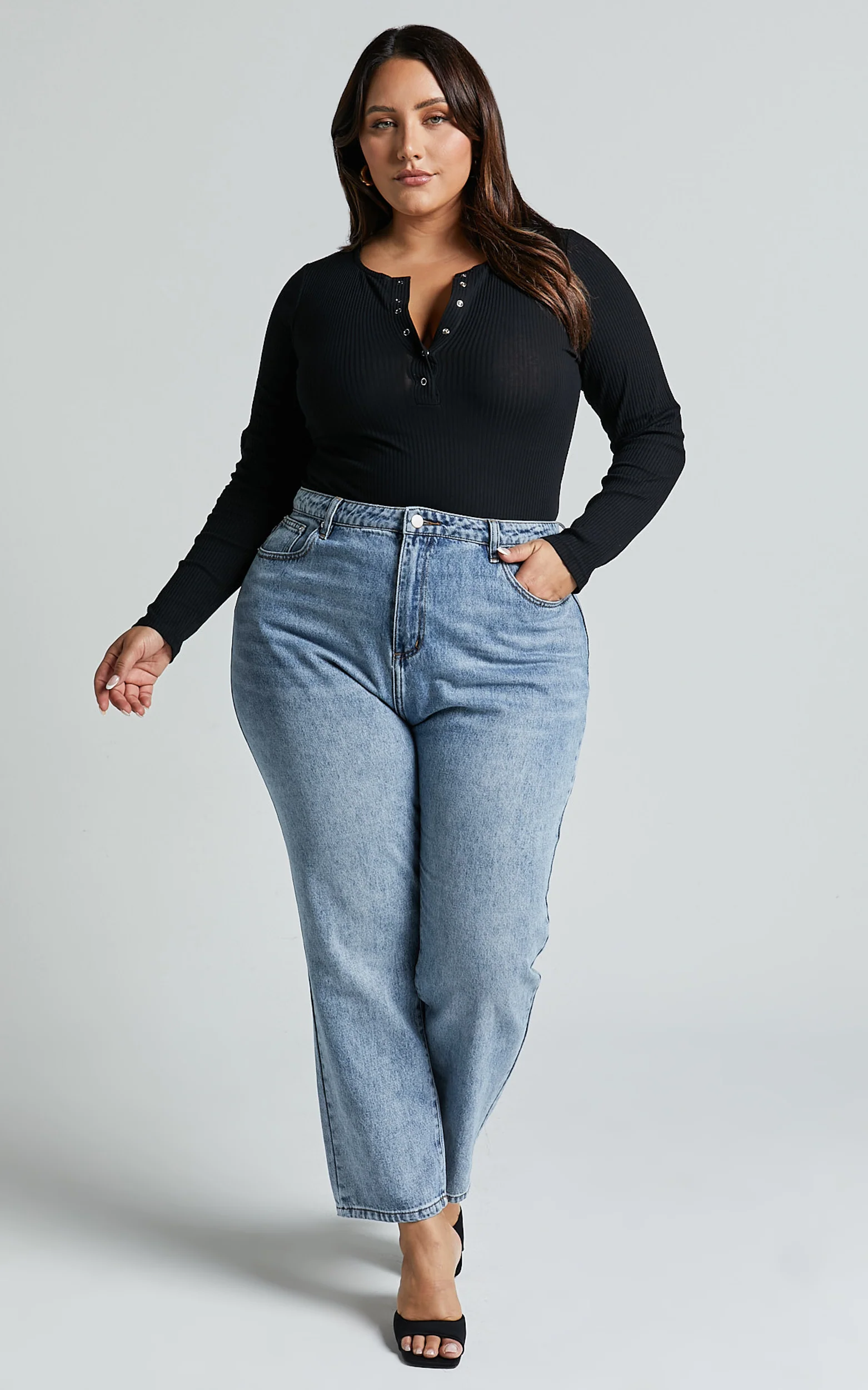 Tatem Bodysuit - Long Sleeve Button Front Bodysuit in Black - Image 6