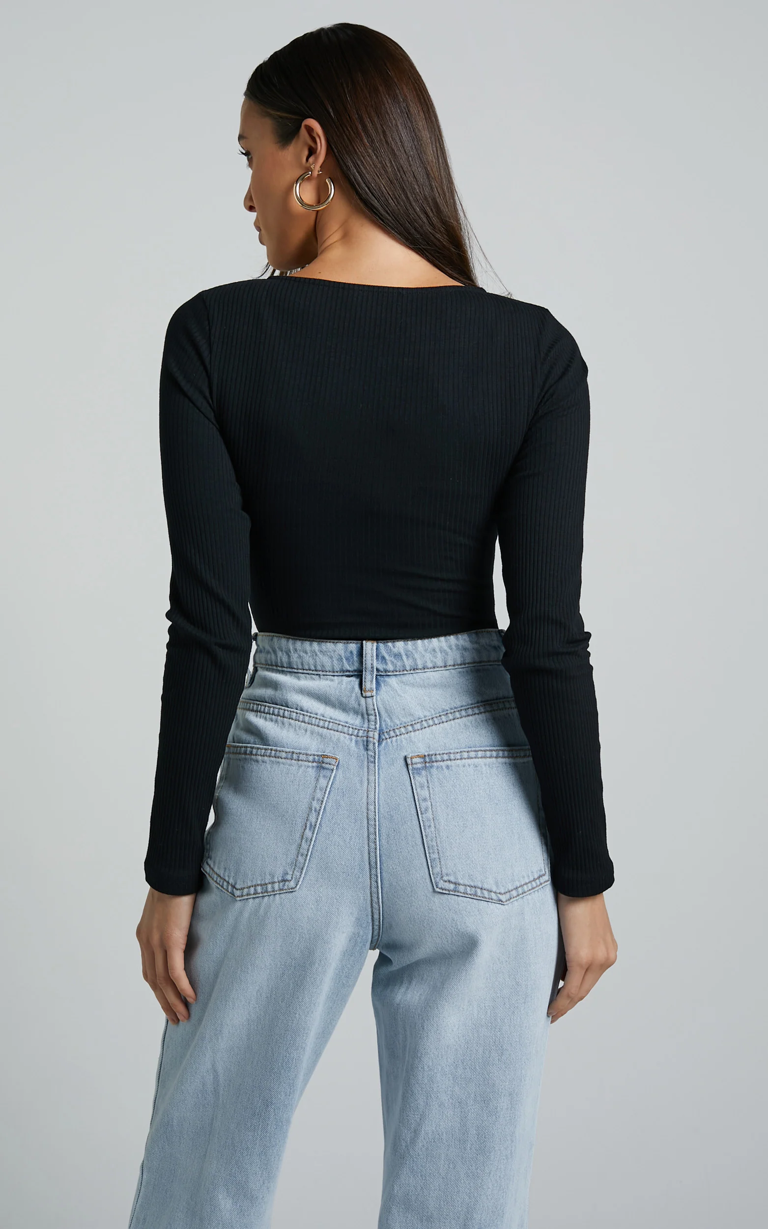 Tatem Bodysuit - Long Sleeve Button Front Bodysuit in Black - Image 7