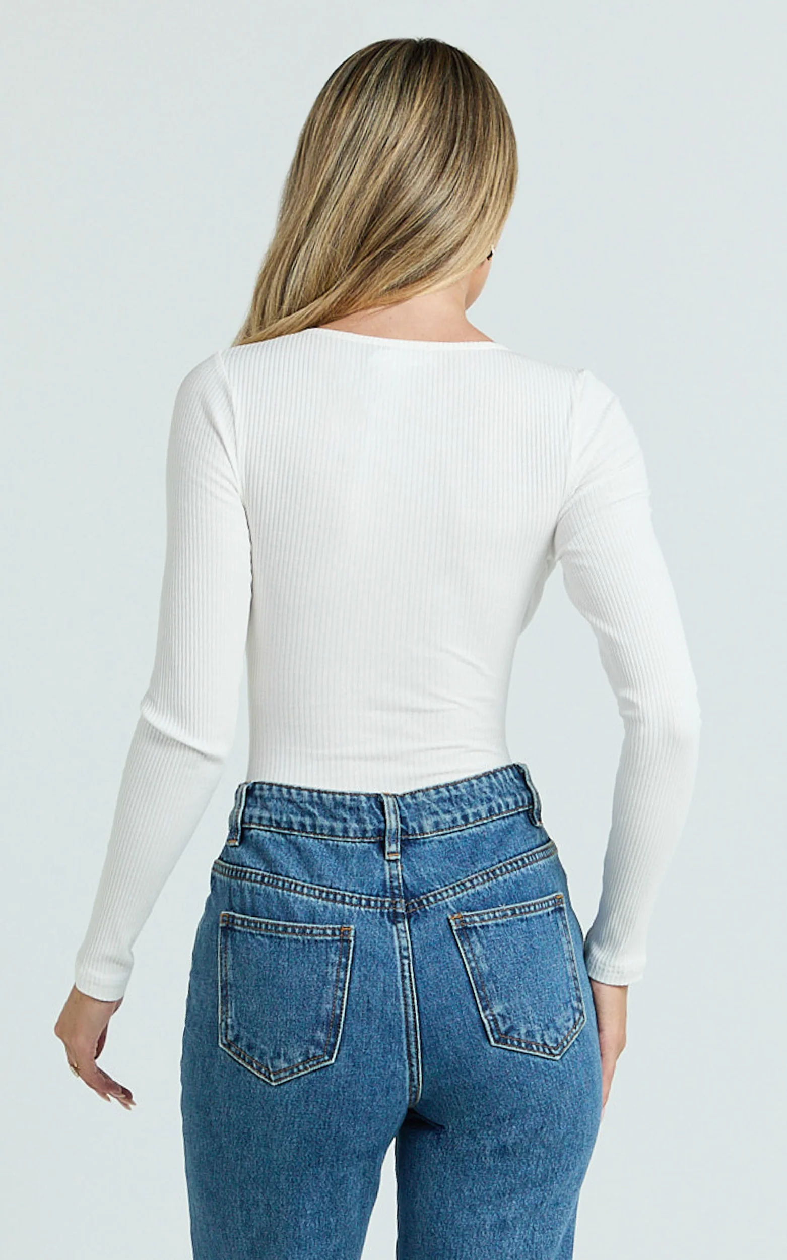 Tatem Bodysuit - Long Sleeve Button Front Bodysuit in White - Image 7