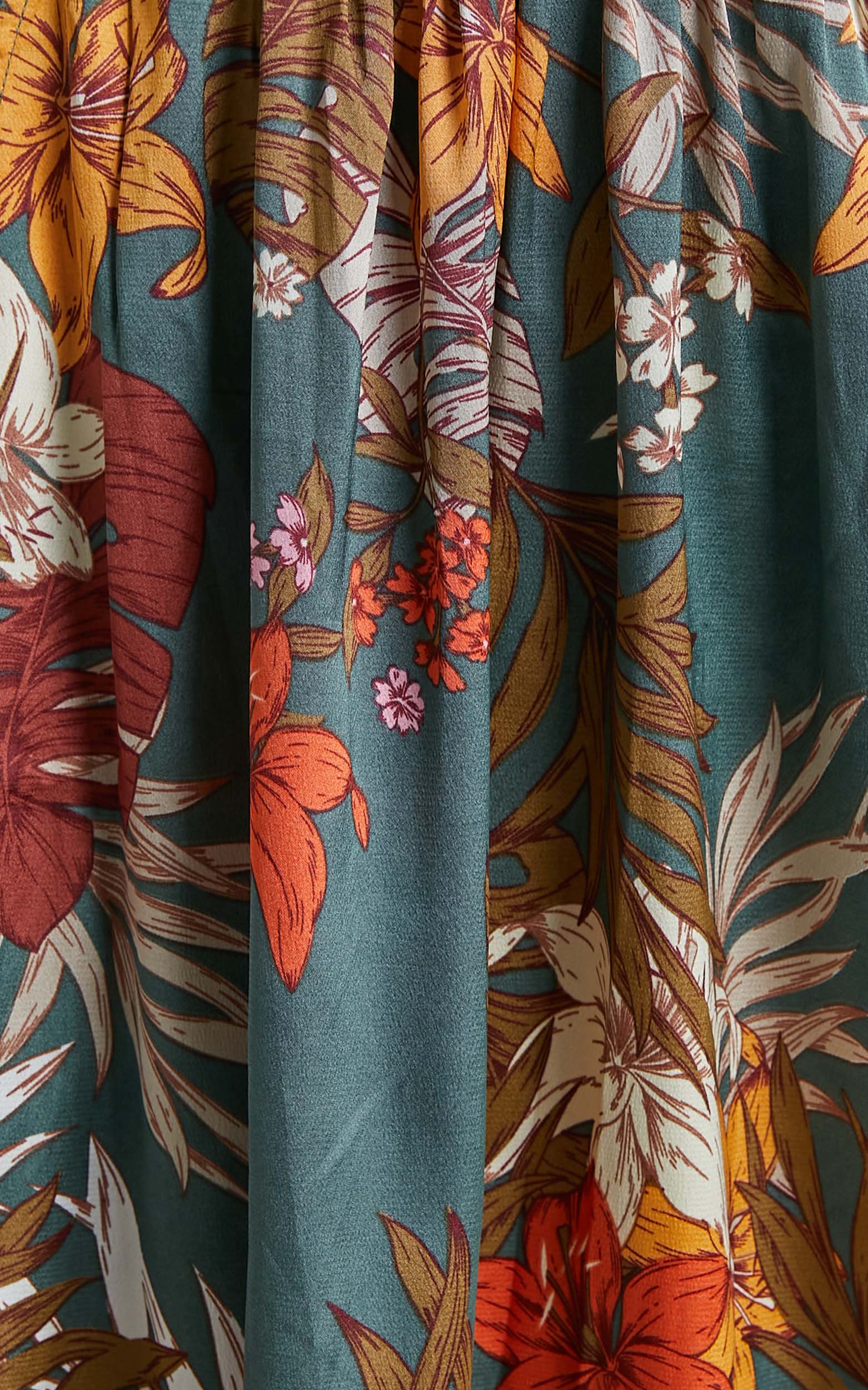 Vacay Ready Maxi Dress - Plunge Thigh Split Dress in Teal Floral Satin - Image 8