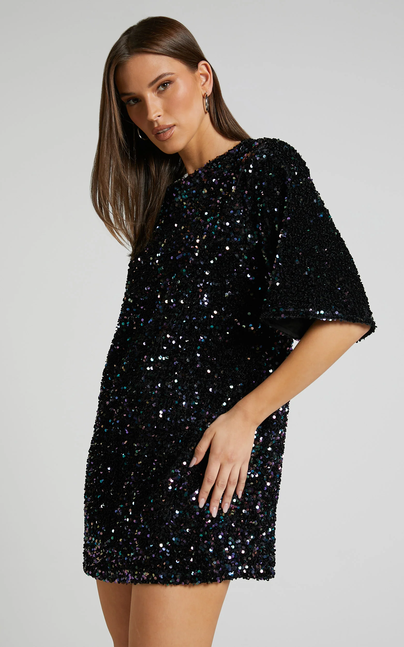 Valetta Mini Dress - Sequin low back shift dress in Midnight Blue Sequin - Image 3