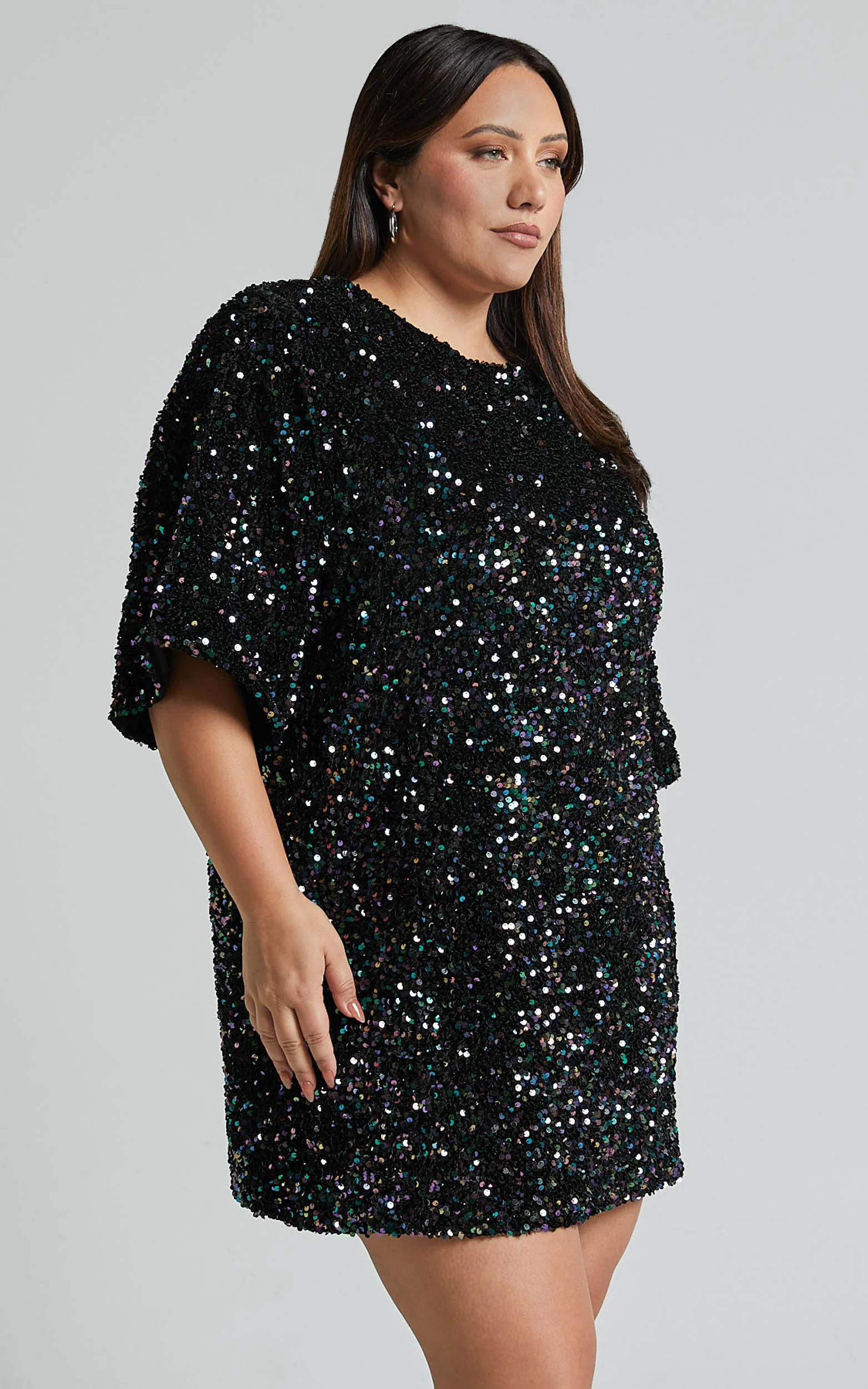 Valetta Mini Dress - Sequin low back shift dress in Midnight Blue Sequin - Image 4
