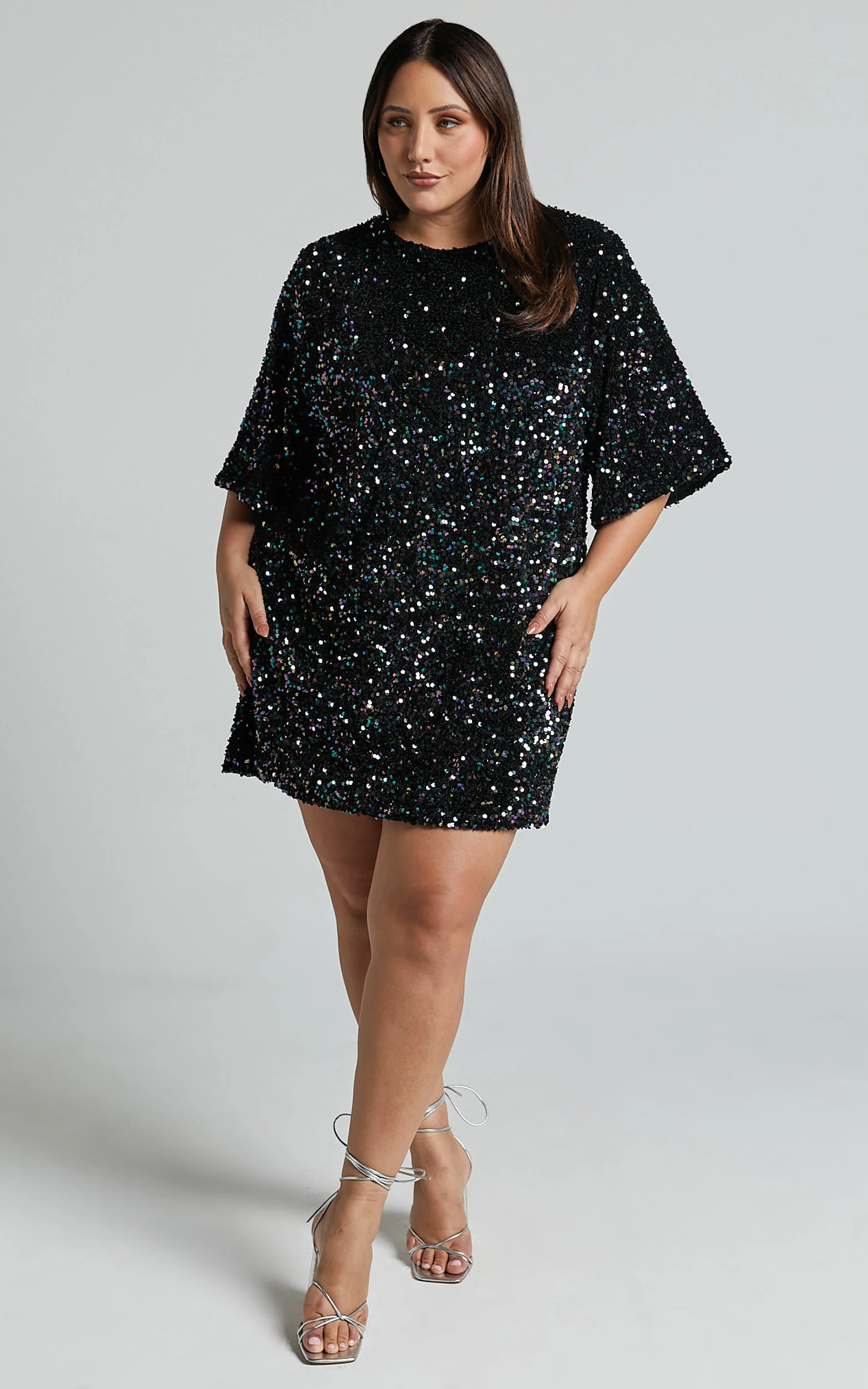 Valetta Mini Dress - Sequin low back shift dress in Midnight Blue Sequin - Image 6