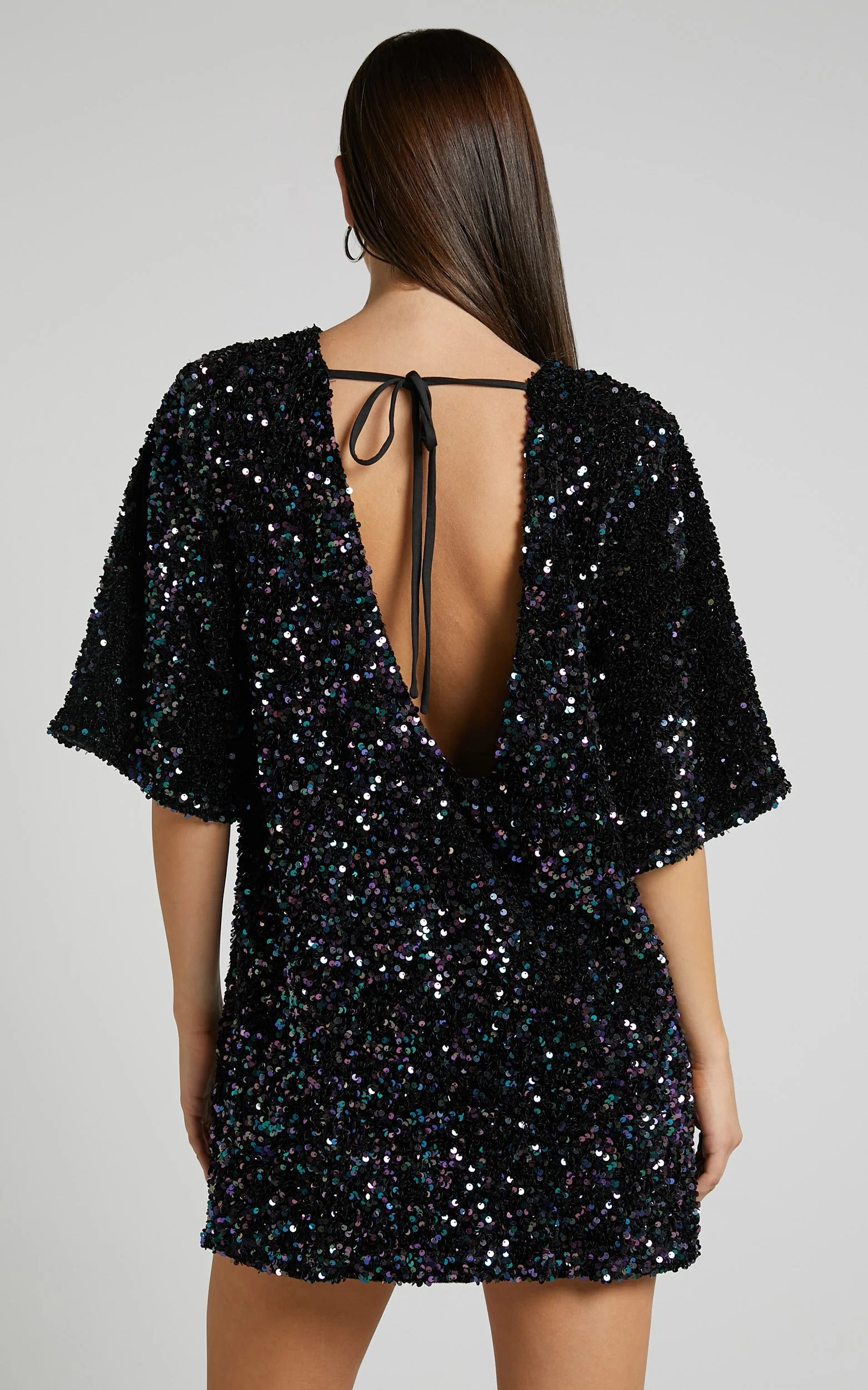 Valetta Mini Dress - Sequin low back shift dress in Midnight Blue Sequin - Image 7
