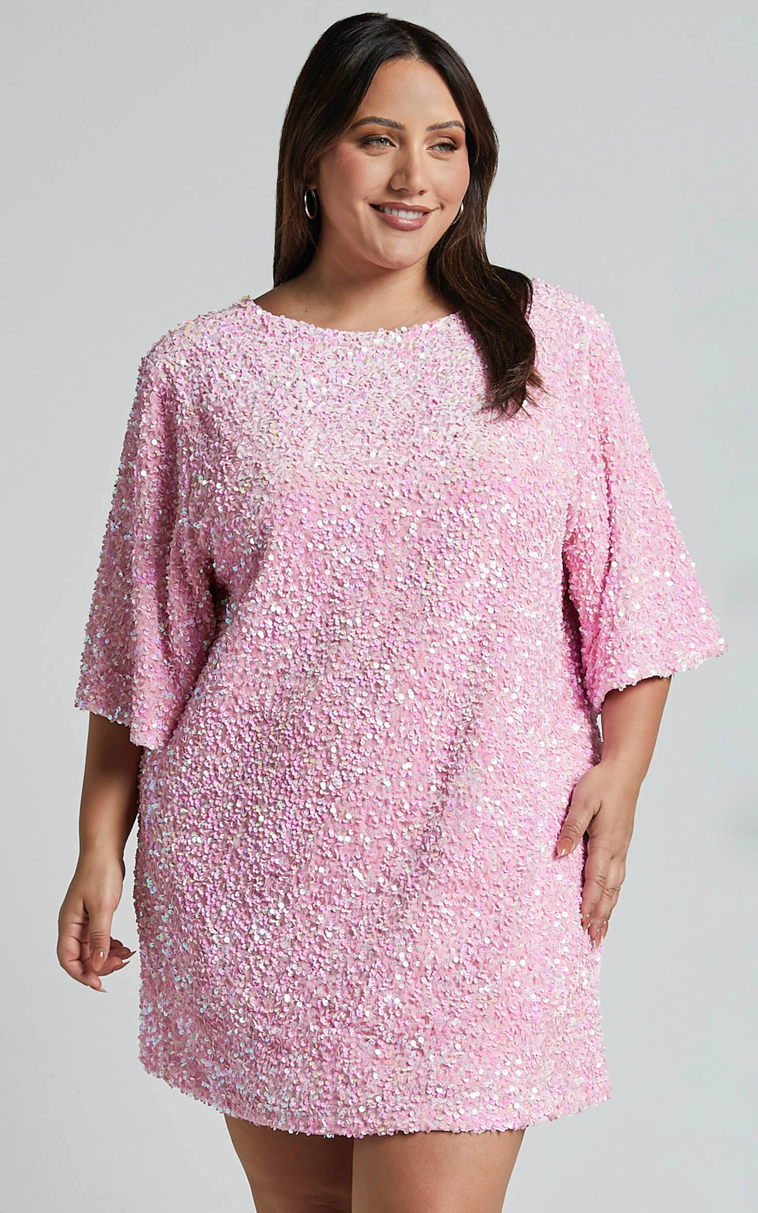 Valetta Mini Dress - Sequin low back shift dress in Pink Sequin - Image 4