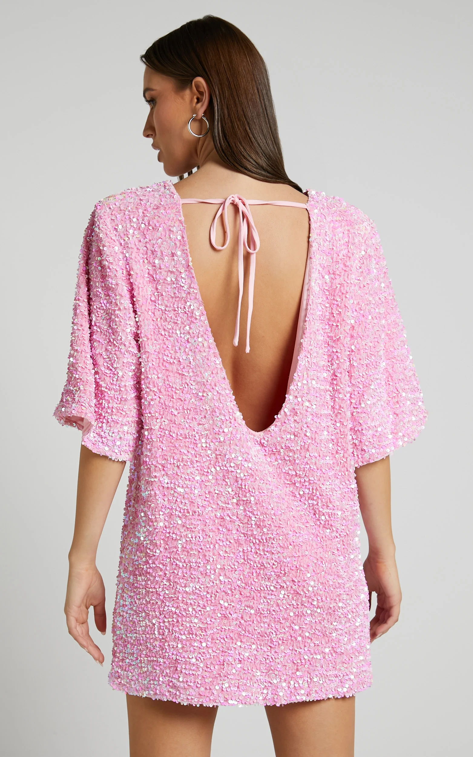 Valetta Mini Dress - Sequin low back shift dress in Pink Sequin - Image 7