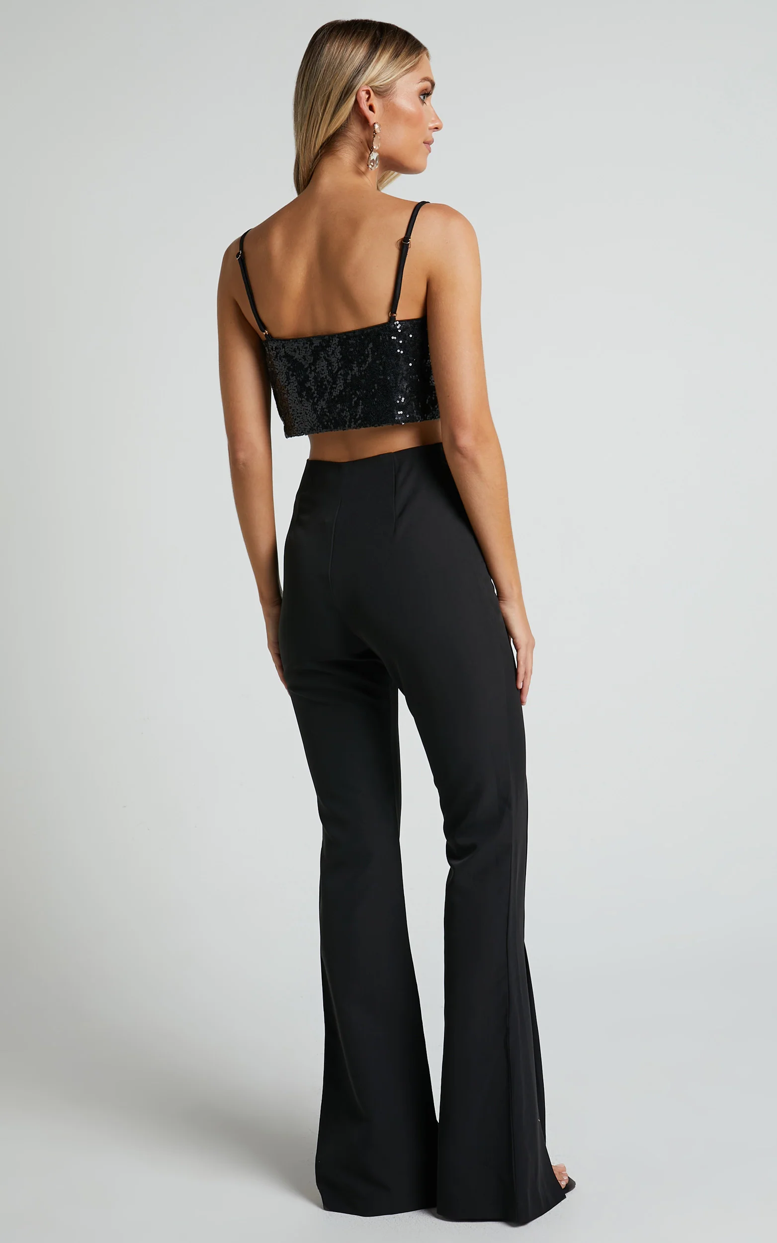 Volta Pants - Front High Waisted Split Boot Leg Kick Out Pants in Black - Image 5